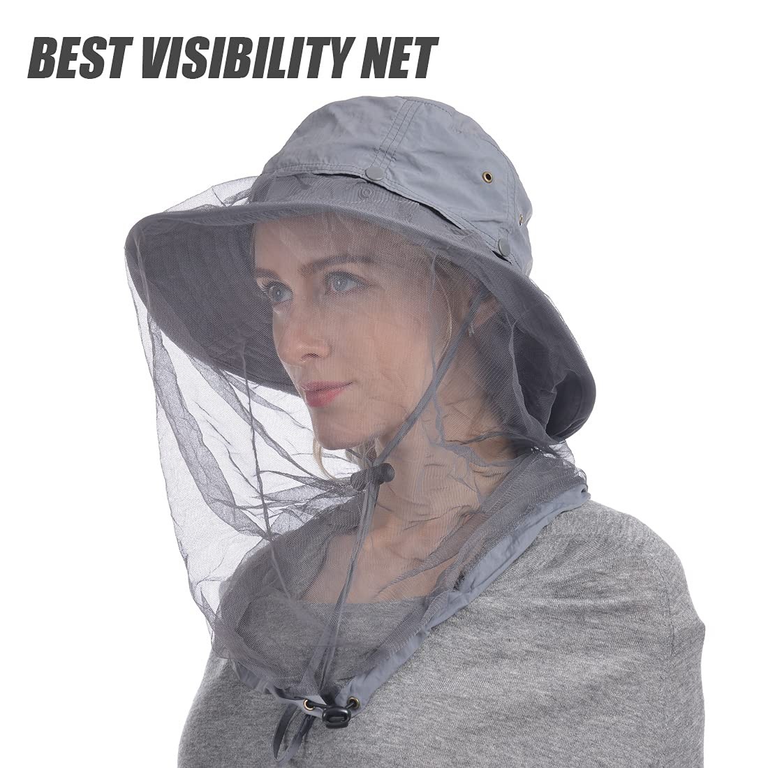 Safari Sun Bucket Hat with Hidden Net Mesh – Grey