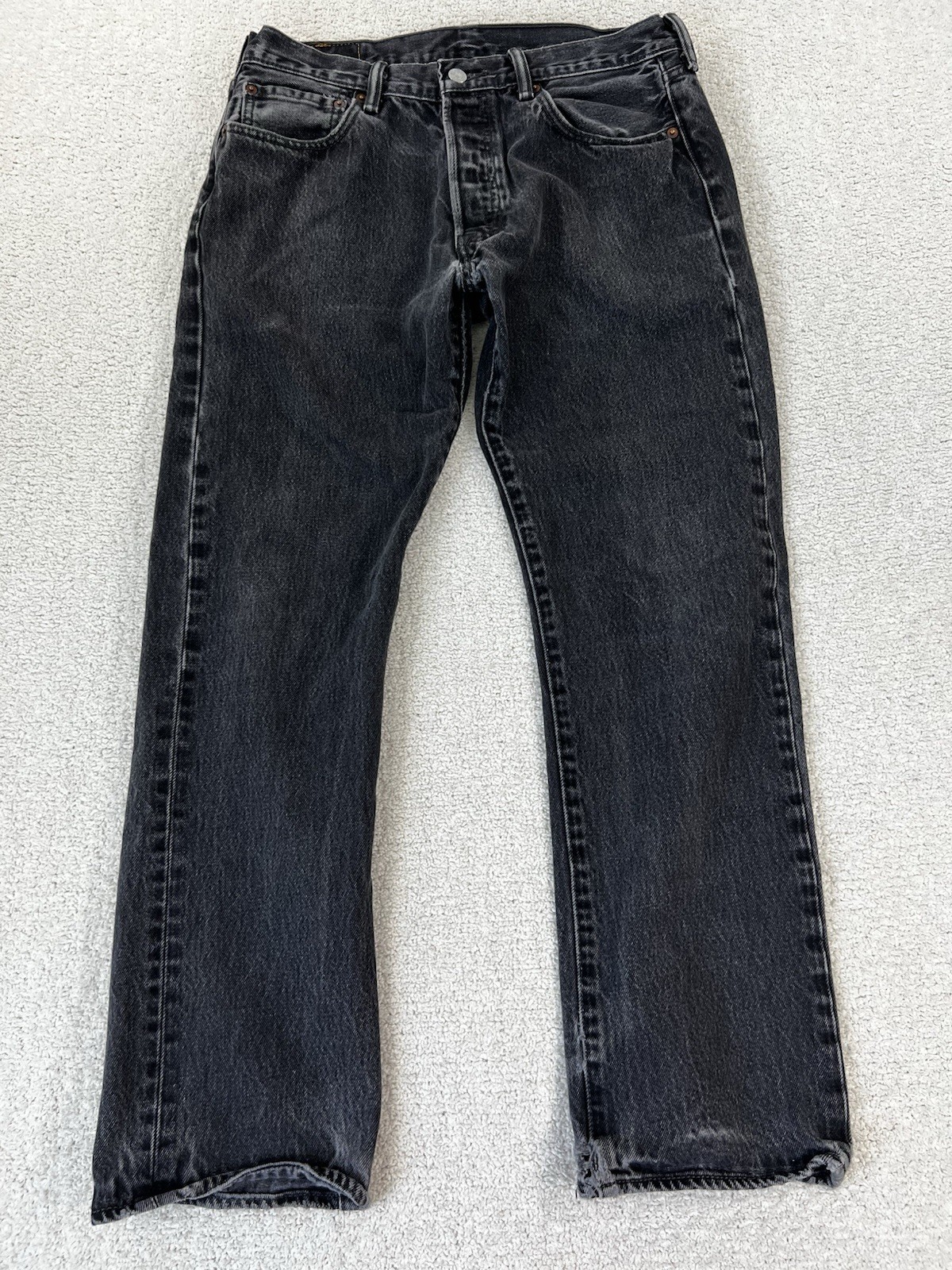 Levis 501 Original Fit Washed Black Jeans Mens 32 Button Fly Denim SKU 0050