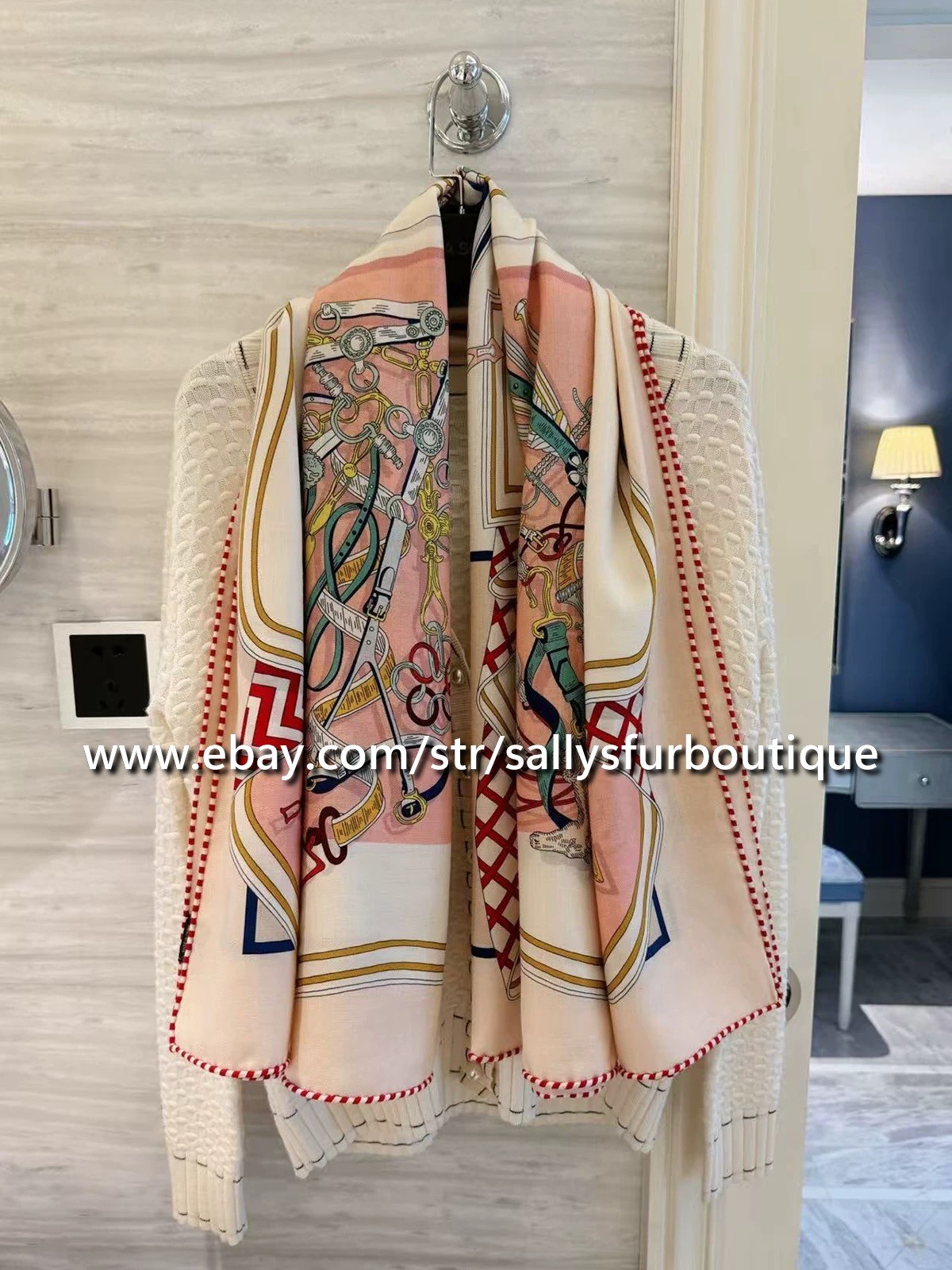 Sallys 70% Cashmere 30% Silk Wrap Scarf Geometric Print Double Face Shawl 53″