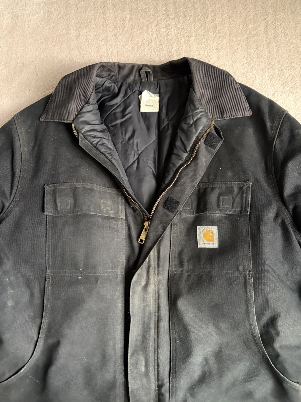 Vintage Carhartt C03 Arctic Quilt Lined Traditional Coat Navy Blue Size 48 Reg