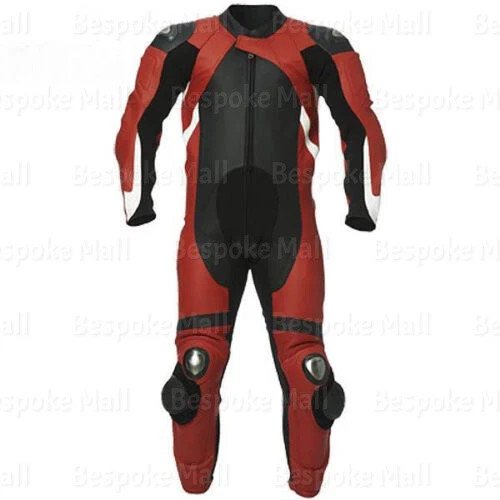 New Men’s Biker Motorbike Racing Cowhide Leather One Piece Suit Safety Pads-462