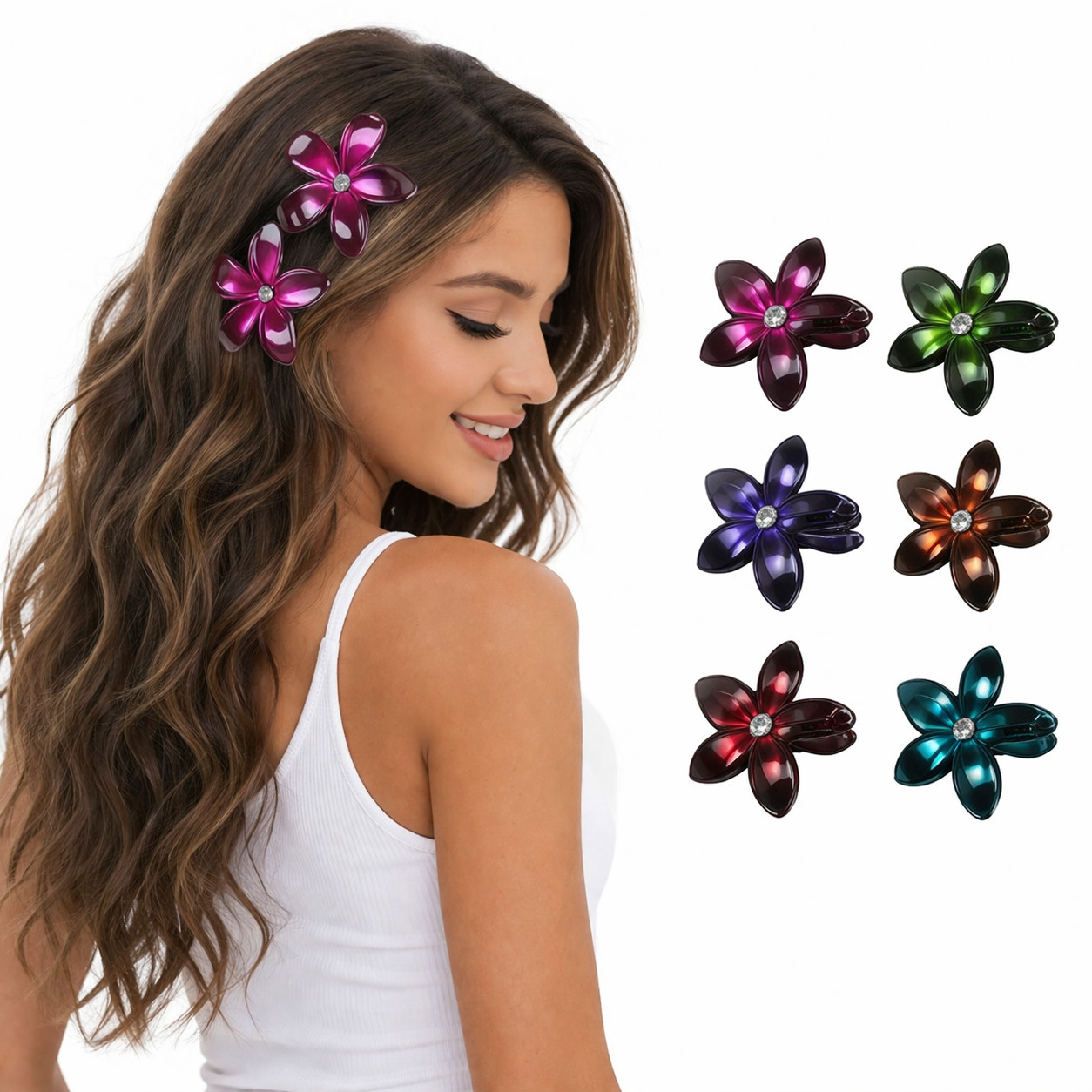 12 pieces Rhinestone Plumeria Hawaii Flower Hair Claw Jaw Clamp Clips Updo Lot