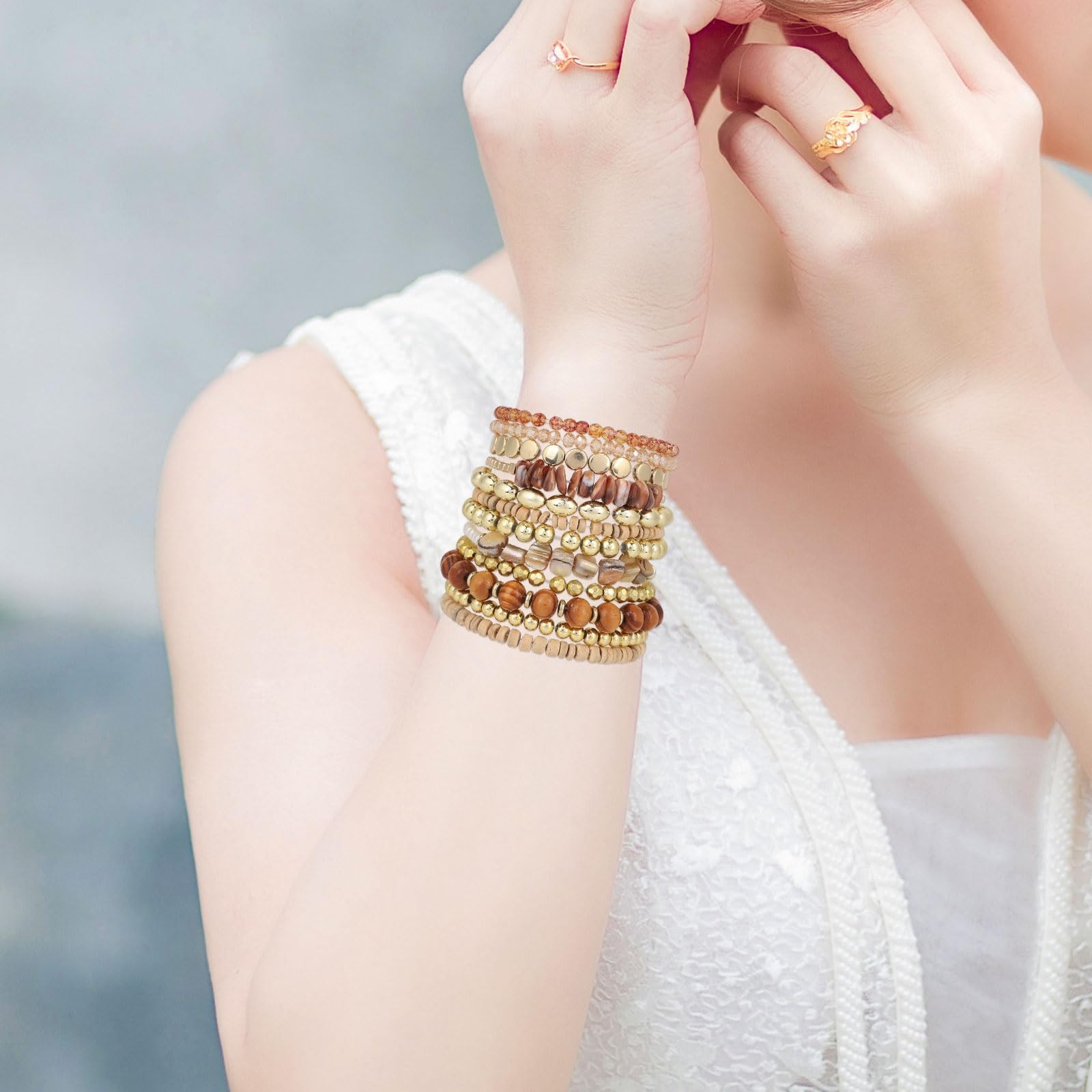 Mikovivi 12pcs Bohemian Stackable Medium, as shown in the detailed picture