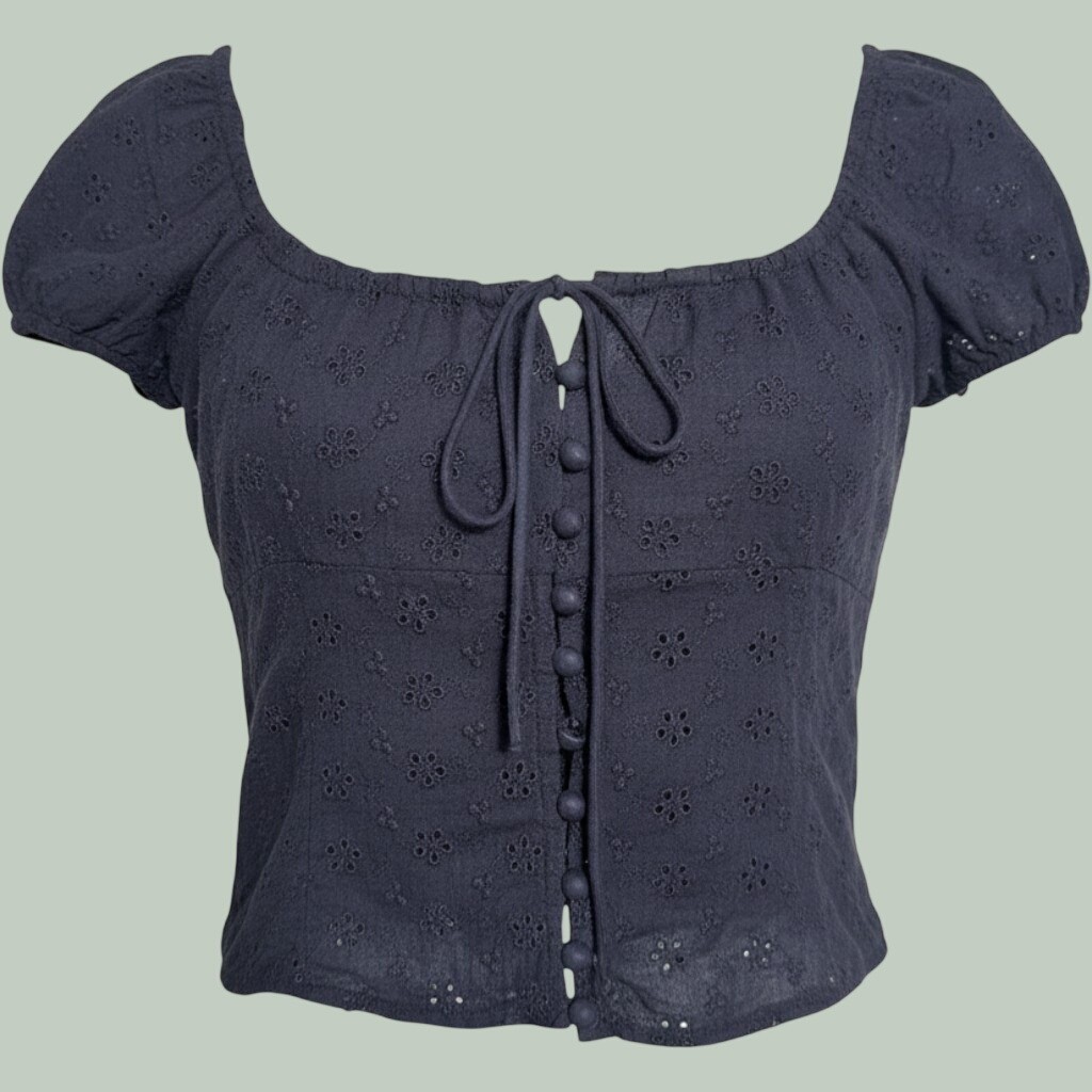 Meshki Milkmaid Top 100% Cotton Med Black Eyelet Corset Witchy Renfair Festival