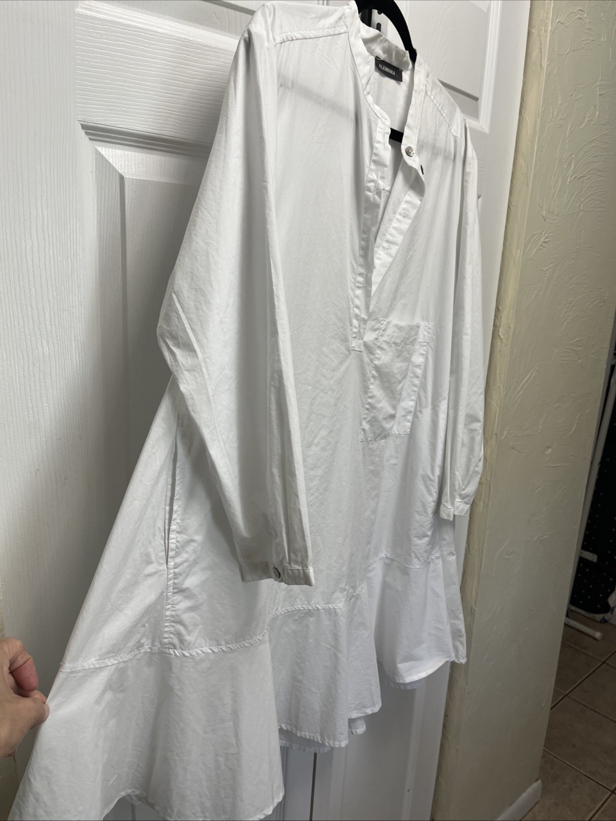 ALEMBIKA WHITE Freedom Flounce LONG SLEEVE TUNIC TOP MADE IN ISRAEL Lg Nice