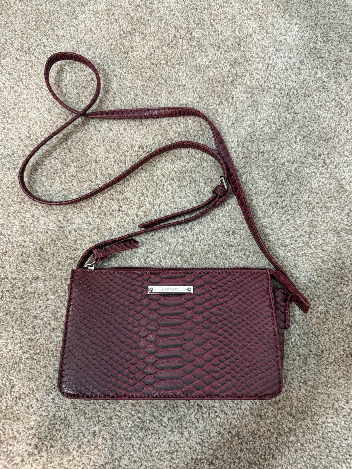 Nine West Burgundy Faux Snake Skin Crossbody Bag
