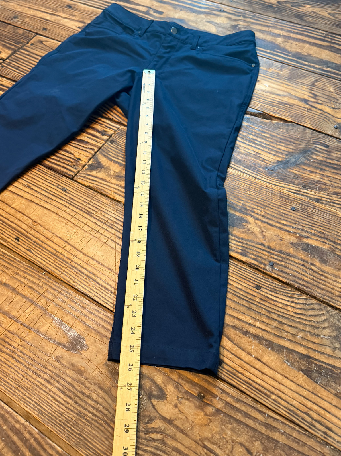 Lululemon ABC 5 Pocket Pant Warpstreme Nautical Navy Men Size 34 Short 34×26 EUC