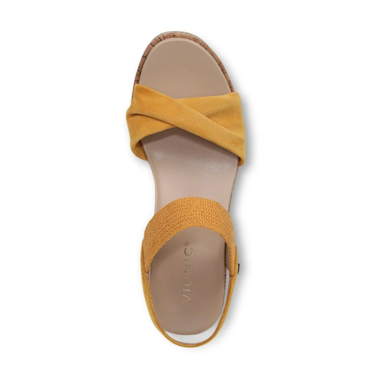 Vionic’s Darla Espadrille Wedge Sandal, Amber Yellow Suede