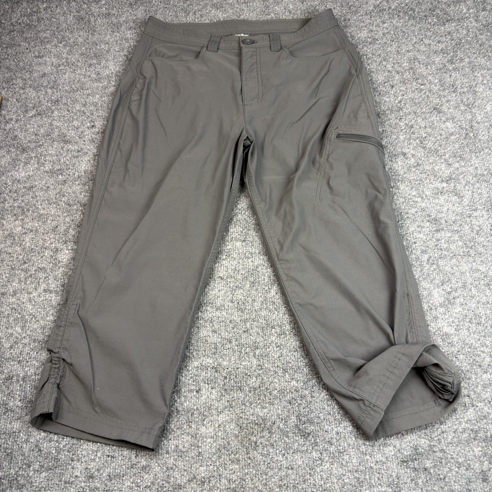 Eddie Bauer Rainier Capri Pants Womens 12 Gray Stretch Hiking Fishing Travel
