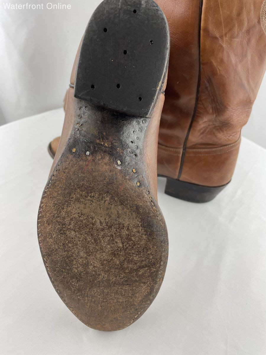 J. Chisholm Brown Leather Cowboy Western Boots Men’s 9D USA