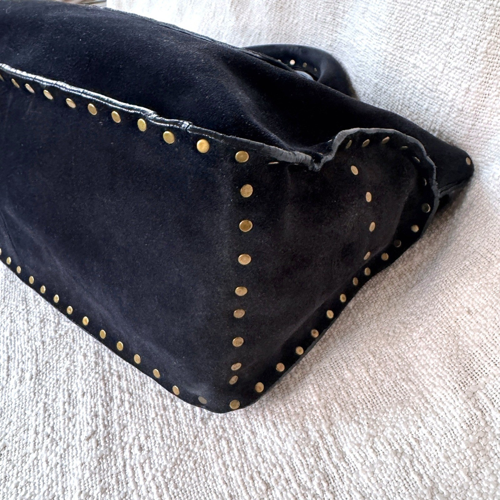 Vintage Celine Boogie Bag Black Suede Gold Studded Satchel Handbag