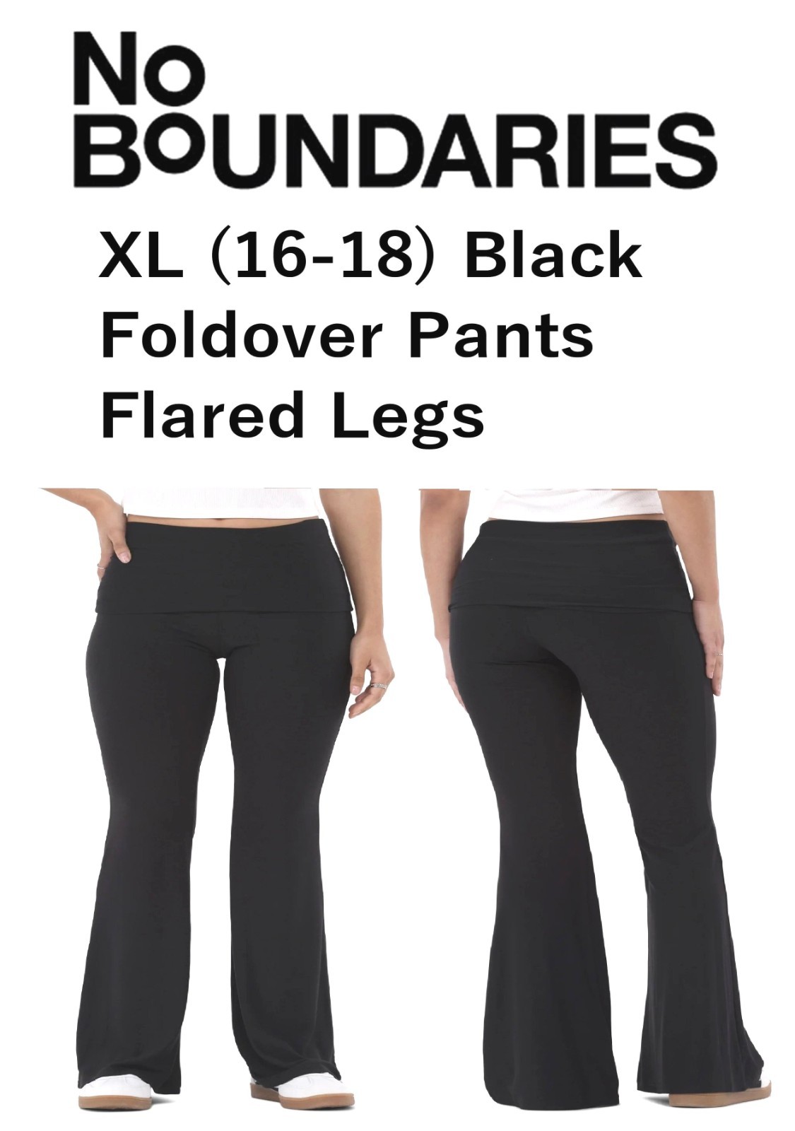 No Boundaries Women’s XL (16-18) Black Foldover Pants Flared Legs Yoga Waistband