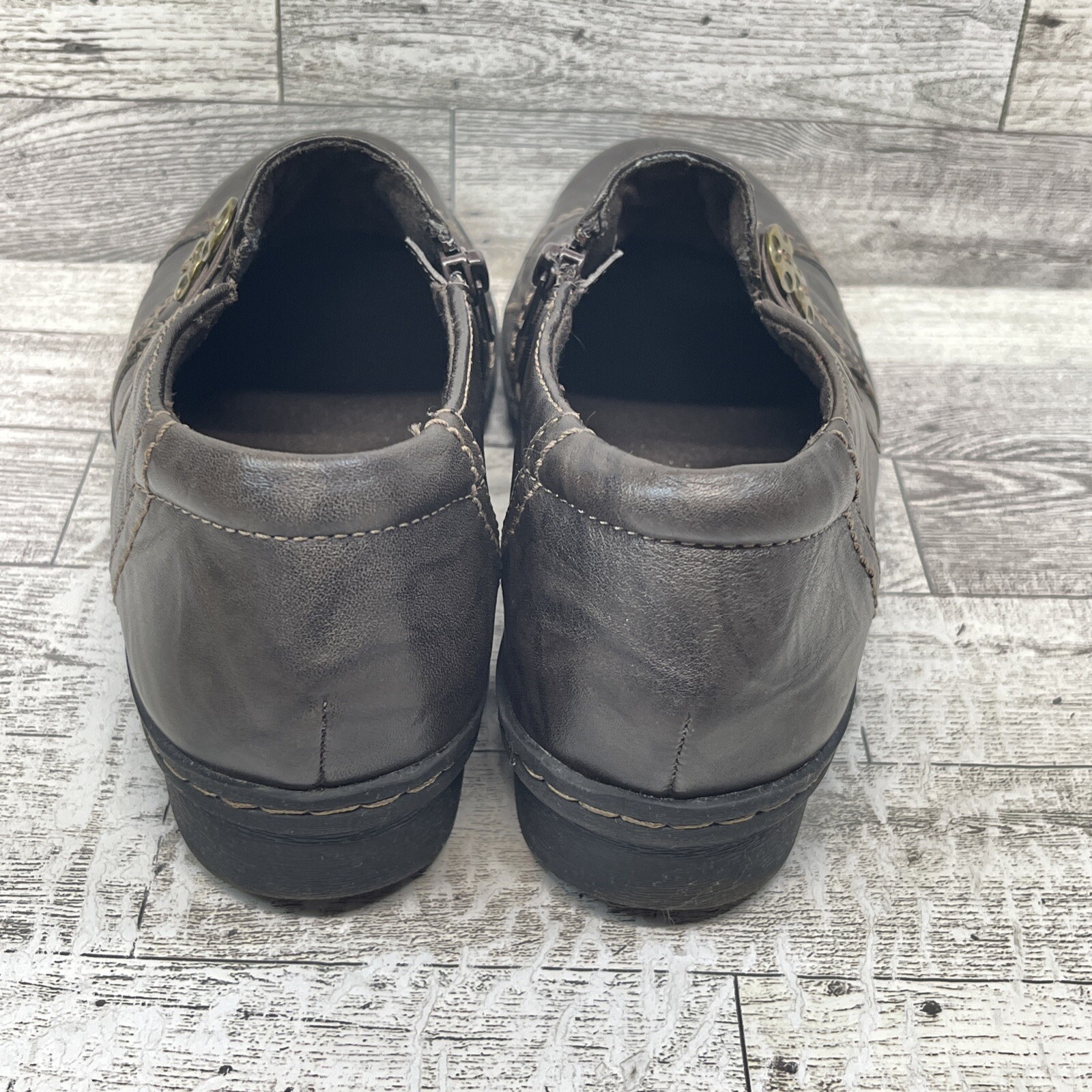 Clarks Collection Shoes Women’s 7M Casual Slip On Loafers Brown Leather Side Zip