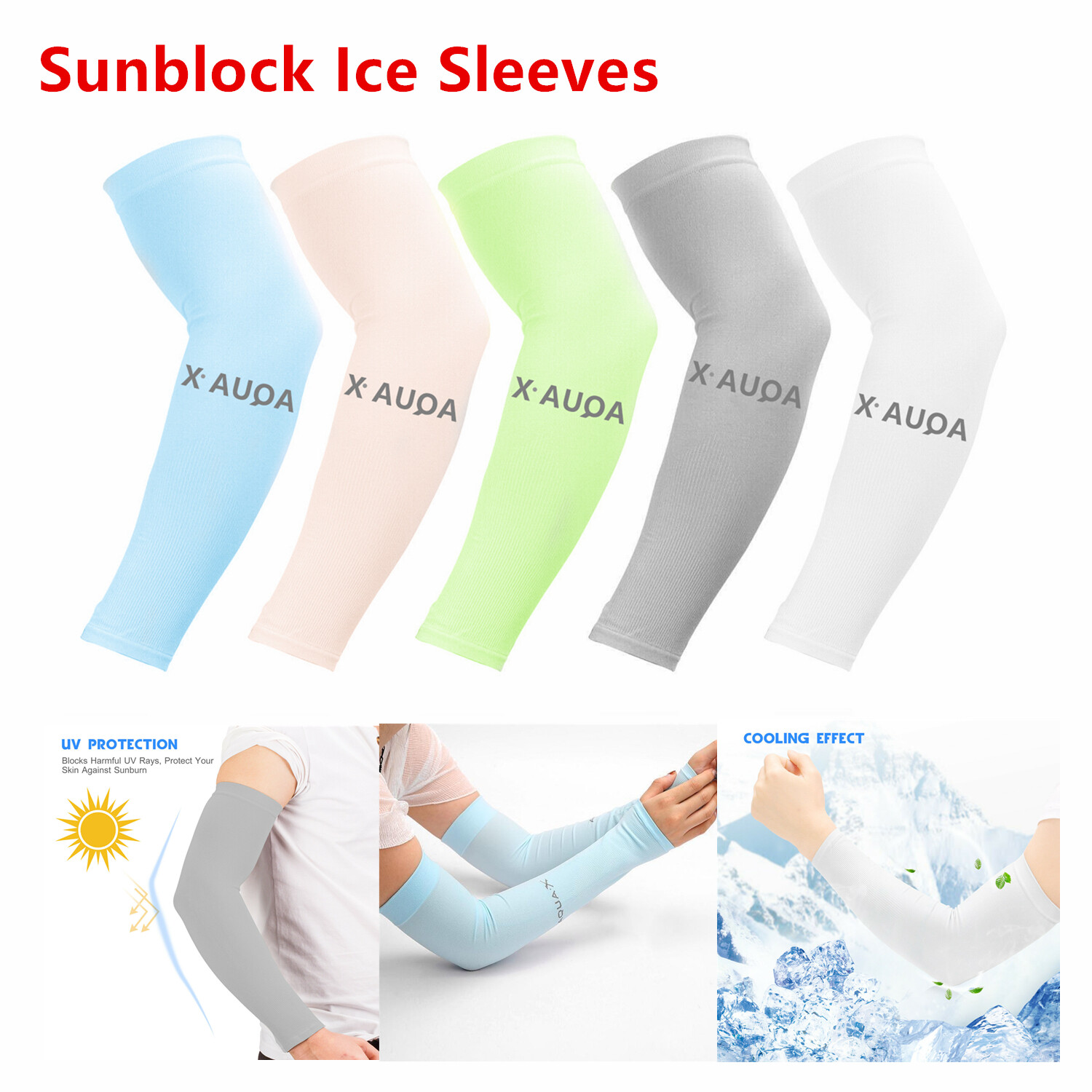 Aqua X Sunblock UV Cut Ice Skin Cool Wristlet Quick Dry Arm Sleeves Unisex lot