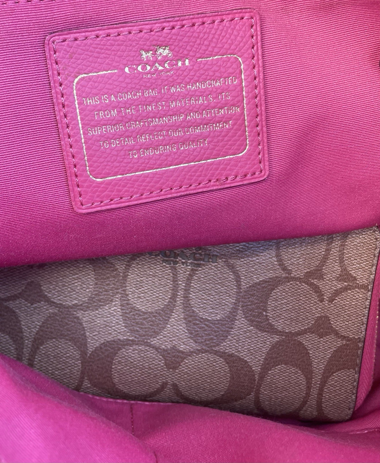 Coach Signature Tote Zip Bag w/ Matching Wristlet brown Pink gold