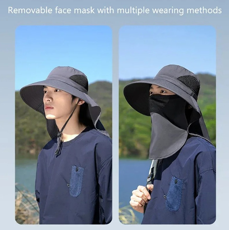 1pc UV Protection Bucket Hat Neck Flap Fishing Hiking Sun Cap Unisex – NEW