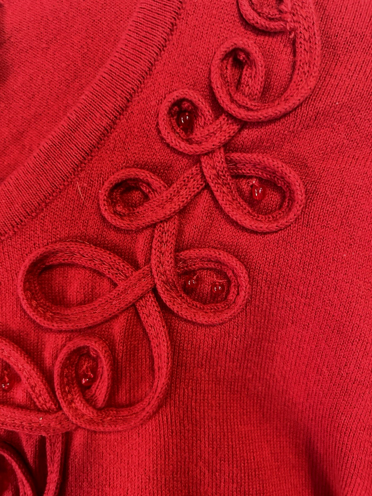 Croft & Barrow Wine Red Button Up Cardigan Sweater with Embellished Neckline