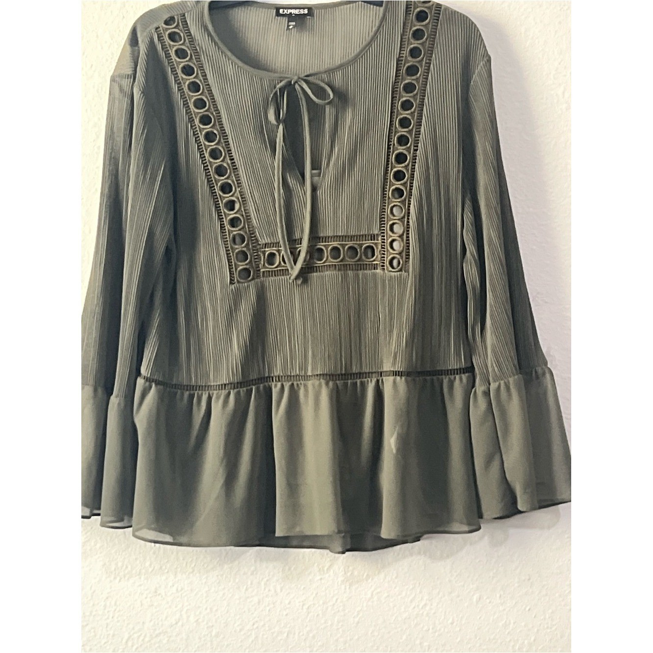 Urban Expressions Olive Green Lace-Trim Peasant Tunic, Size M