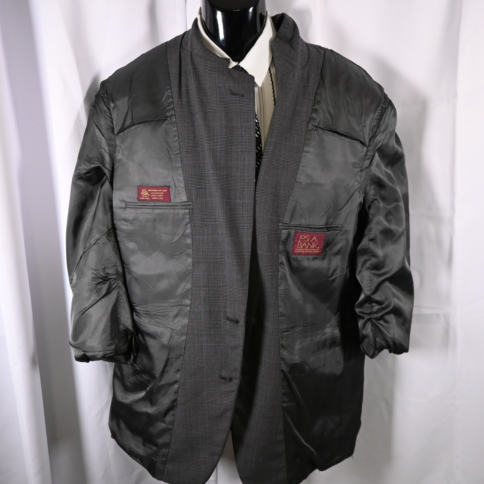 Jos. A. Bank Gray Glen Check 100% Wool Sports Coat Men’s 44R