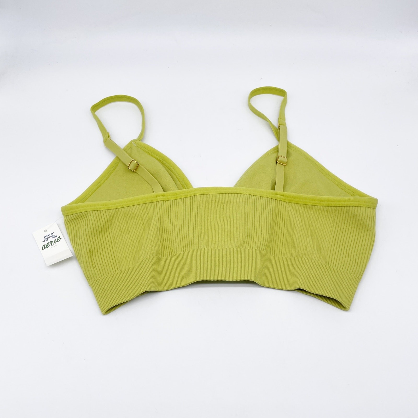 Aerie Womens Ribbed Seamless Deep V Neck Ring Plunge Light Bralette Lime Green L