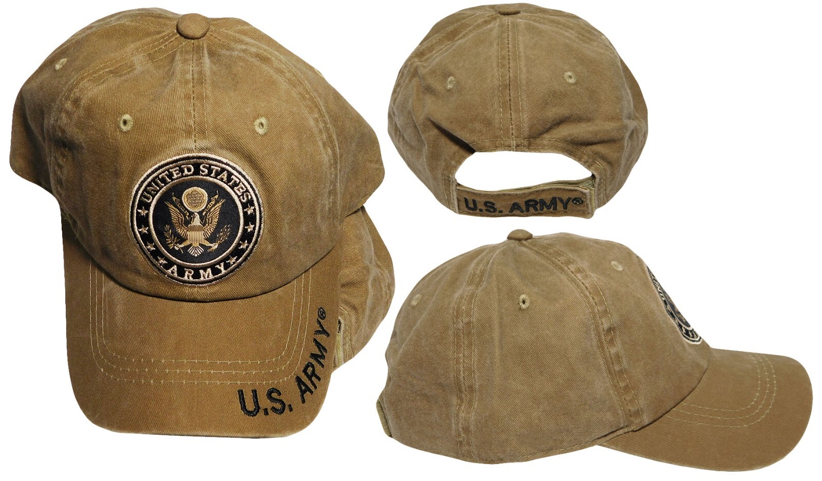 United States U.S. Army Emblem Khaki Tan Cotton Embroidered Cap Hat – Licensed