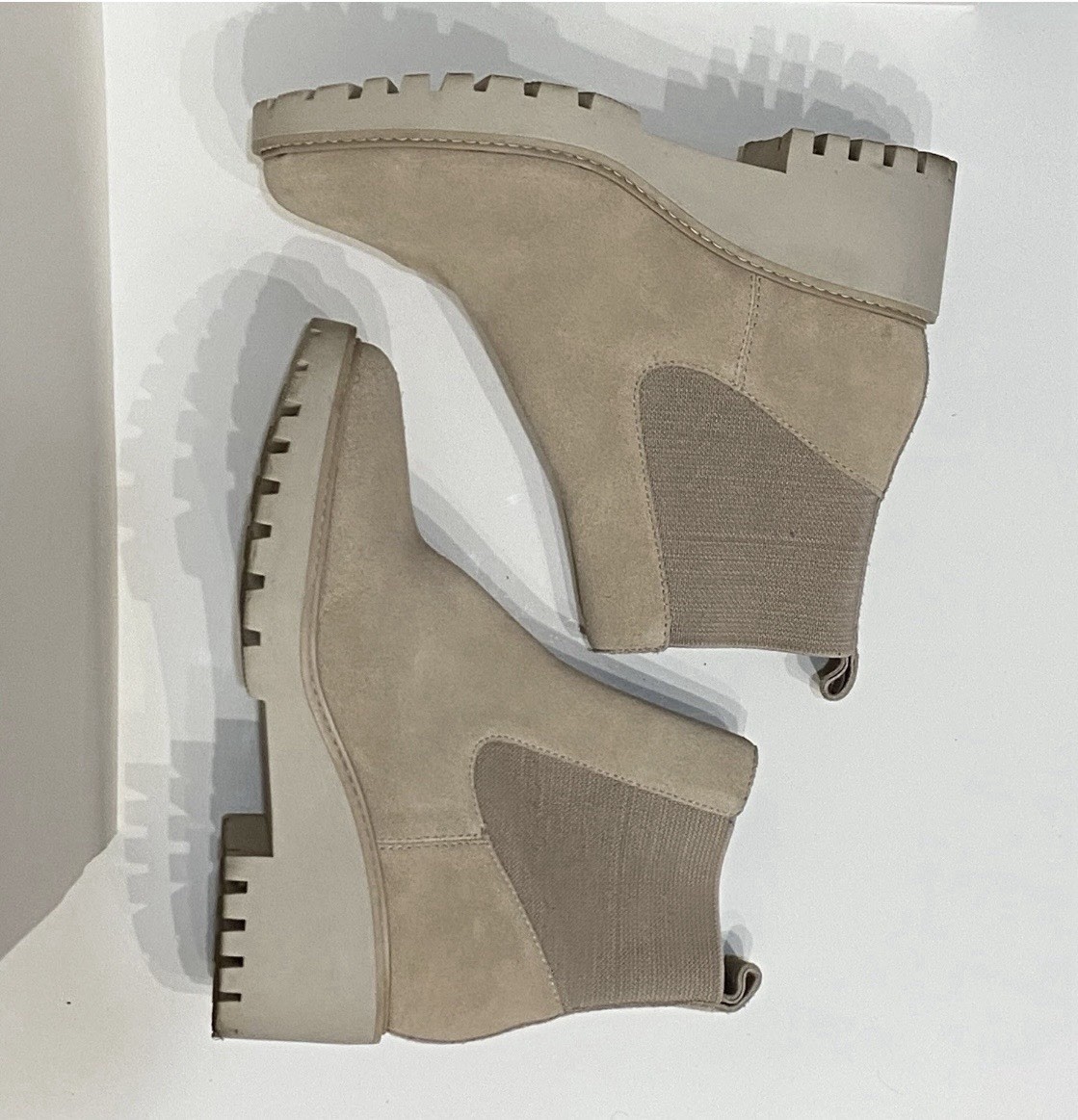 size 9.5 Dolce Vita Hutton Lug Sole Suede Ankle Boot sand beige womens booties