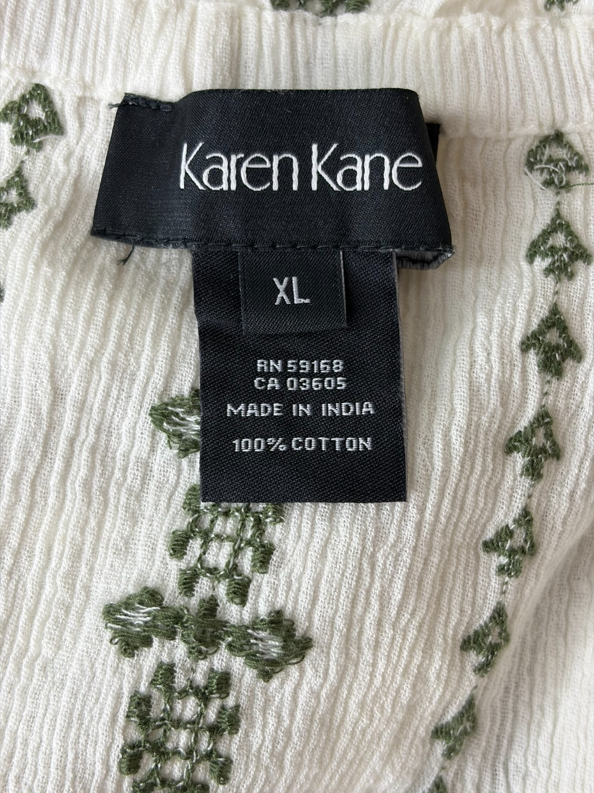 Karen Kane XL White Embroidered Boho Top 100% Cotton Long Sleeve Cottagecore EUC