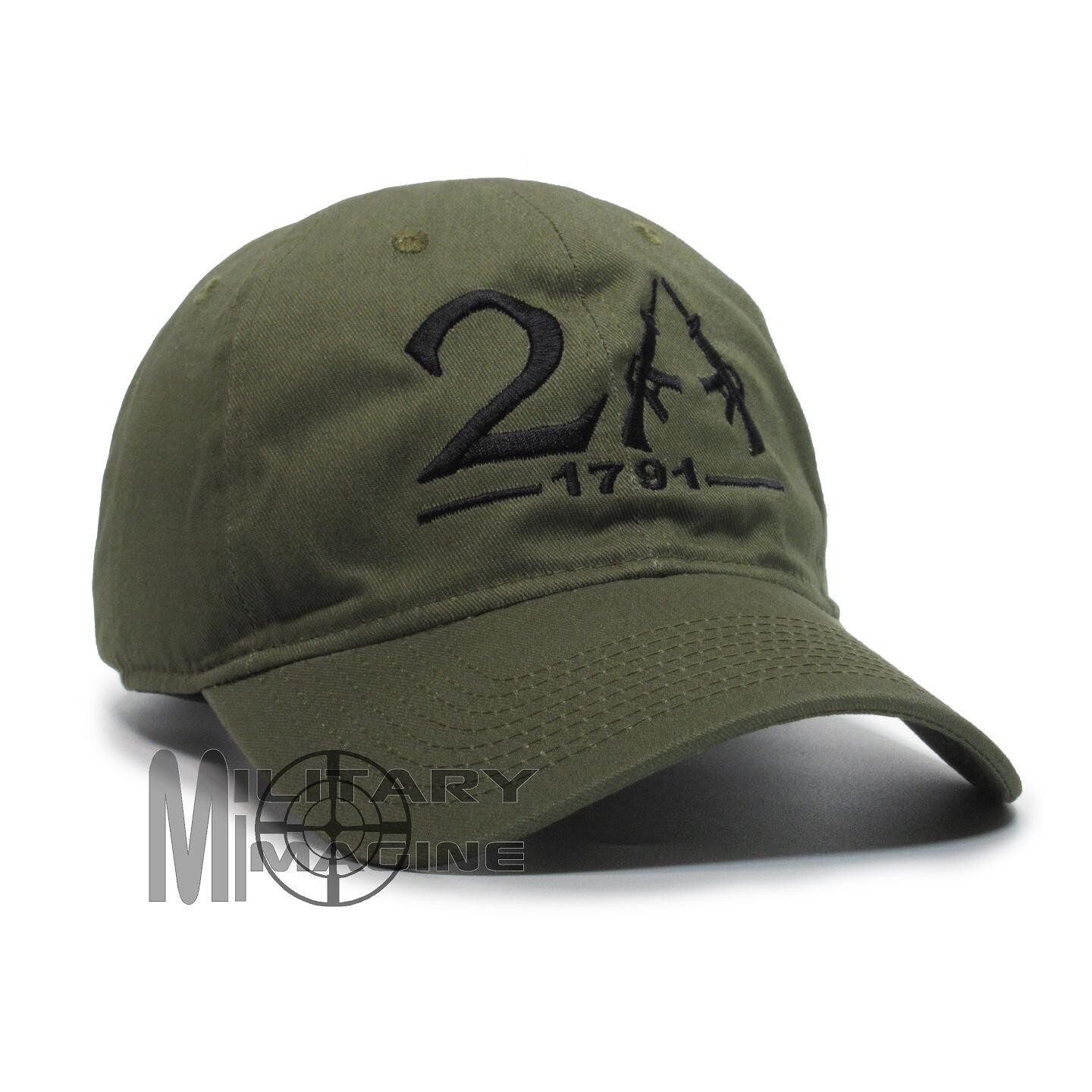 2nd Amendment 1791 Rifle OD Green/Black 2A Weapon AR-15 Gun Cap Hat US Flag Side