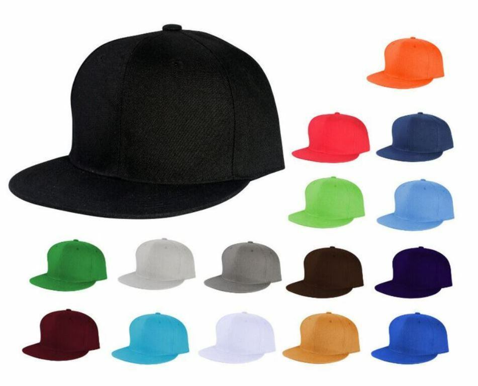 L.O.G.A Plain Blank Solid Polyester Fitted Sized Flat Bill Cap Hat 9 Sizes