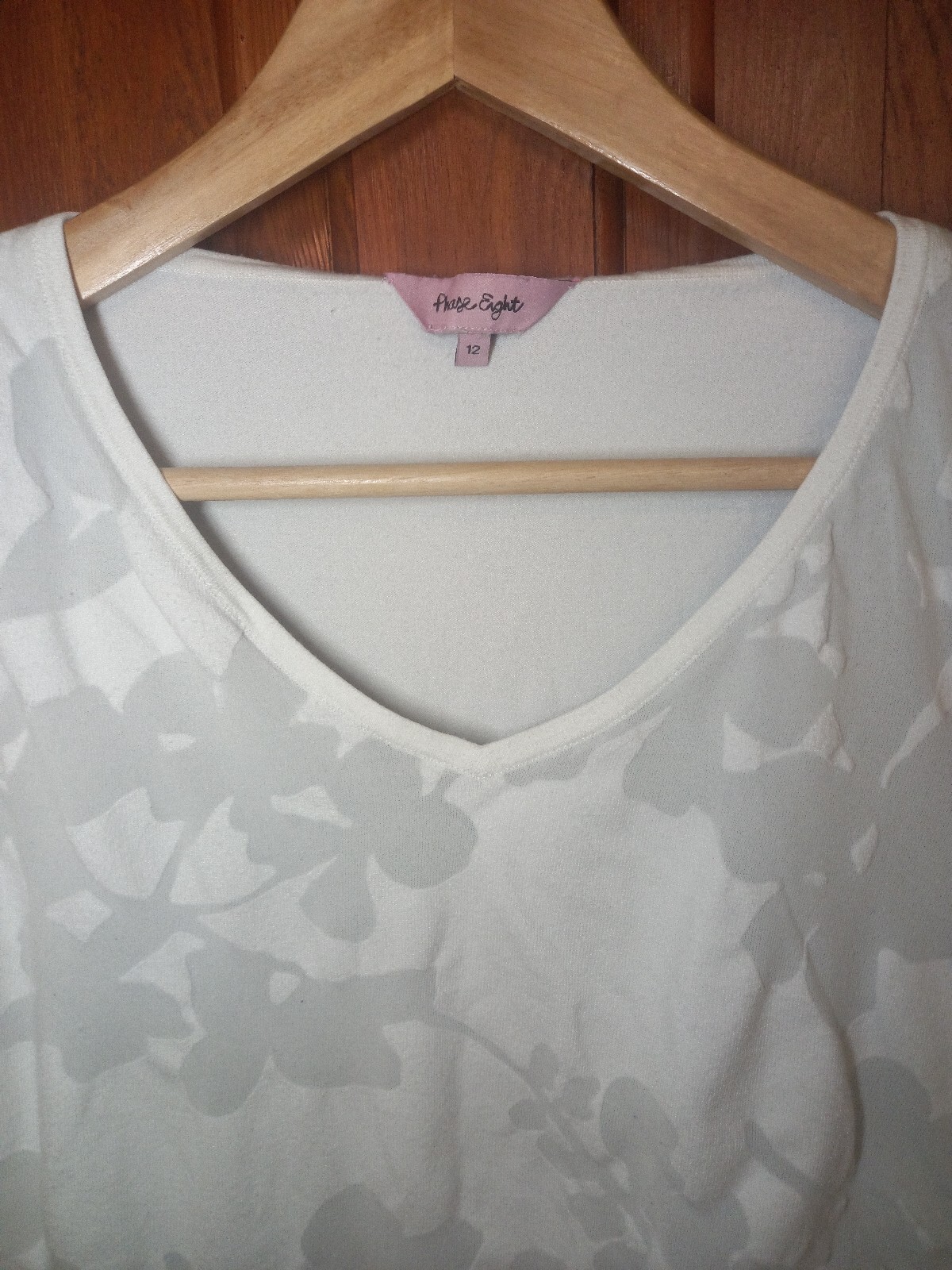 Phase Eight V Neck Leticia Burnout Floral White & Grey Top Tee | Size UK 12
