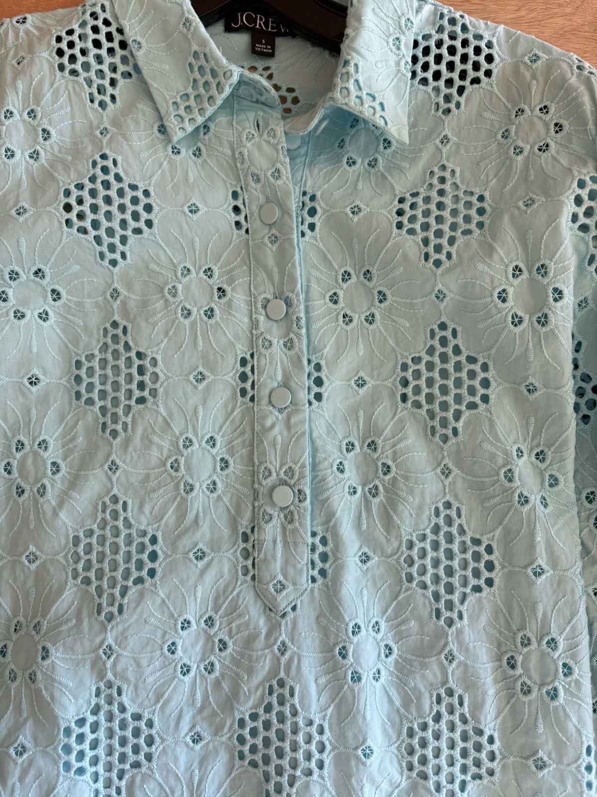 NWT J.Crew Aqua Blue Eyelet Long Sleeve Popover Top Size S Camisol Included