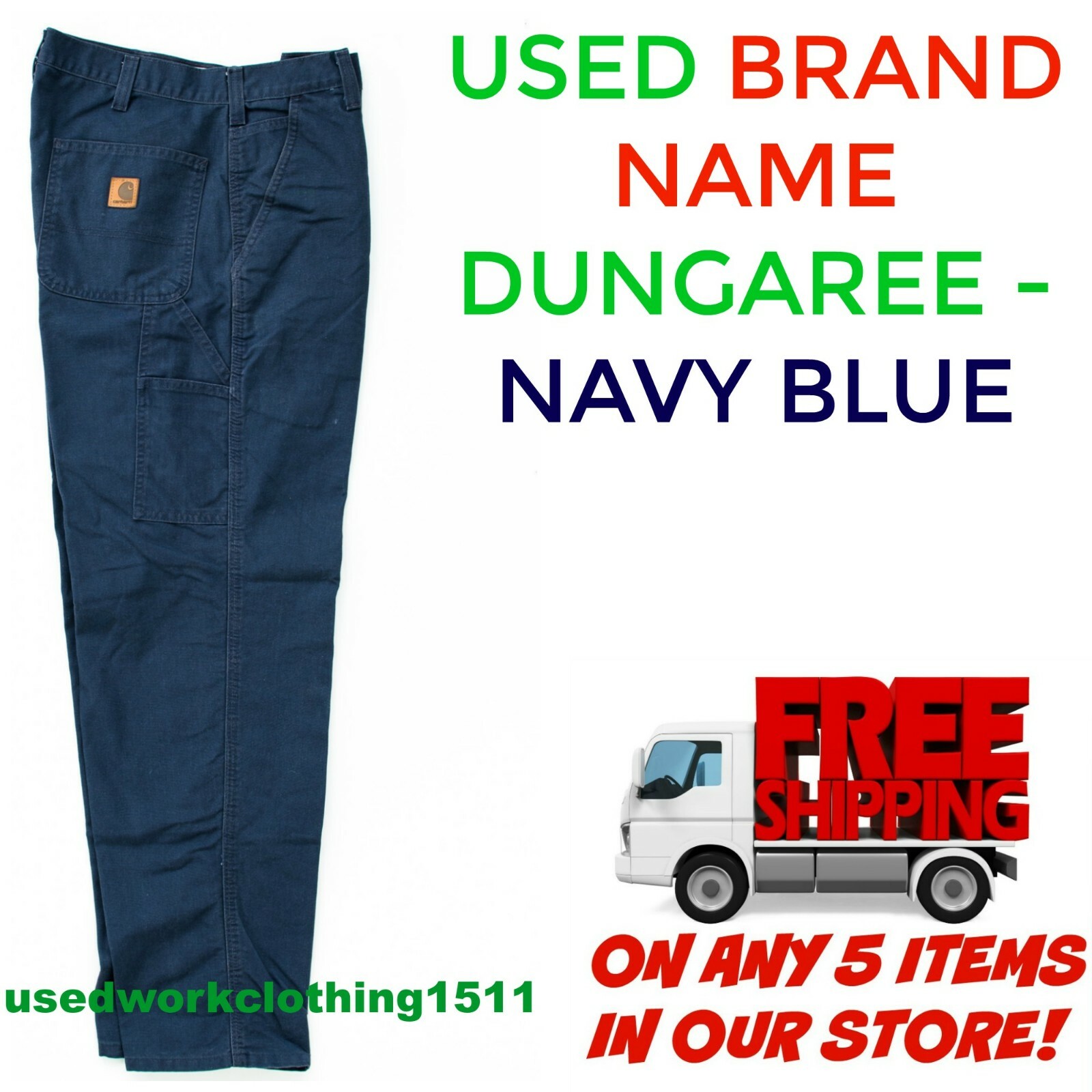Used Work Pants Cintas Redkap Unifirst G&K Navy Blue Dungarees Cargo