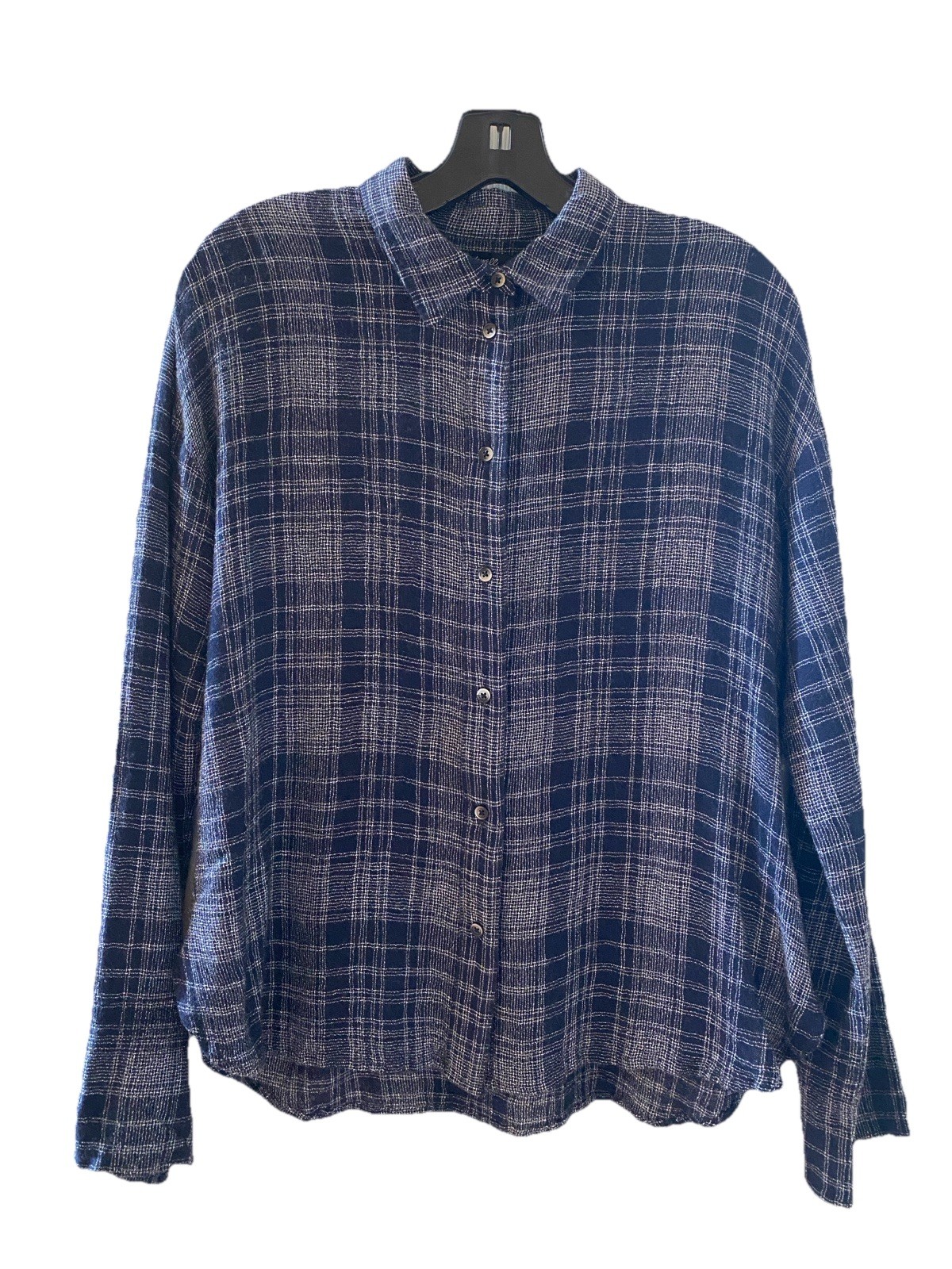 MADEWELL Women Shirt Plaid Westward Bell-Sleeve Wool Blend Navy Size M