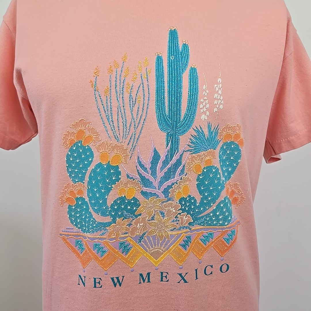 VTG 90s Single Stitch T Shirt New Mexico Cactus Puffy 3D Graphic Print Oneita M