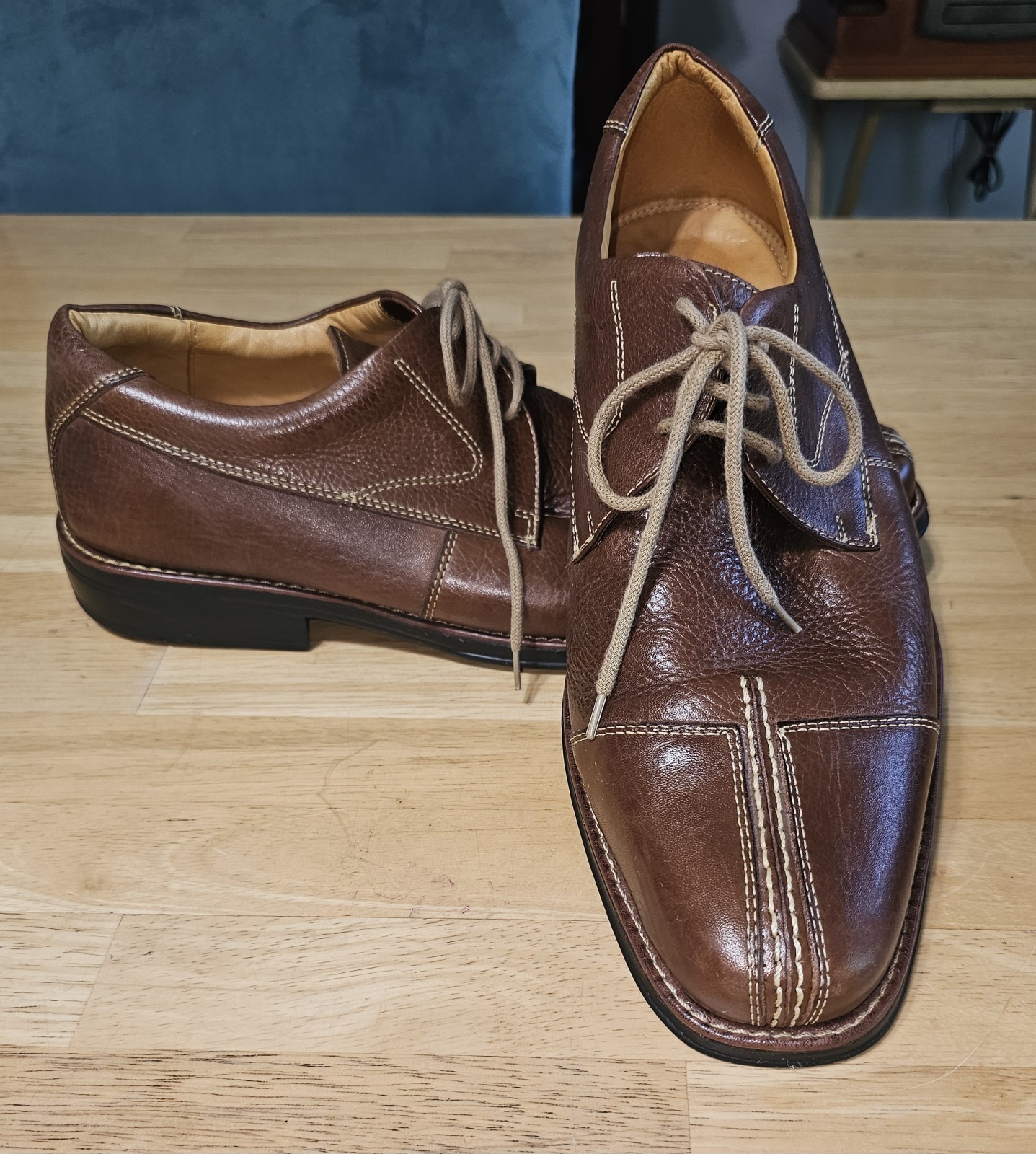 EUC- Mens Sandro Moscoloni Vintage Brown Leather Lace-Up Oxfords – Sz 10.5D