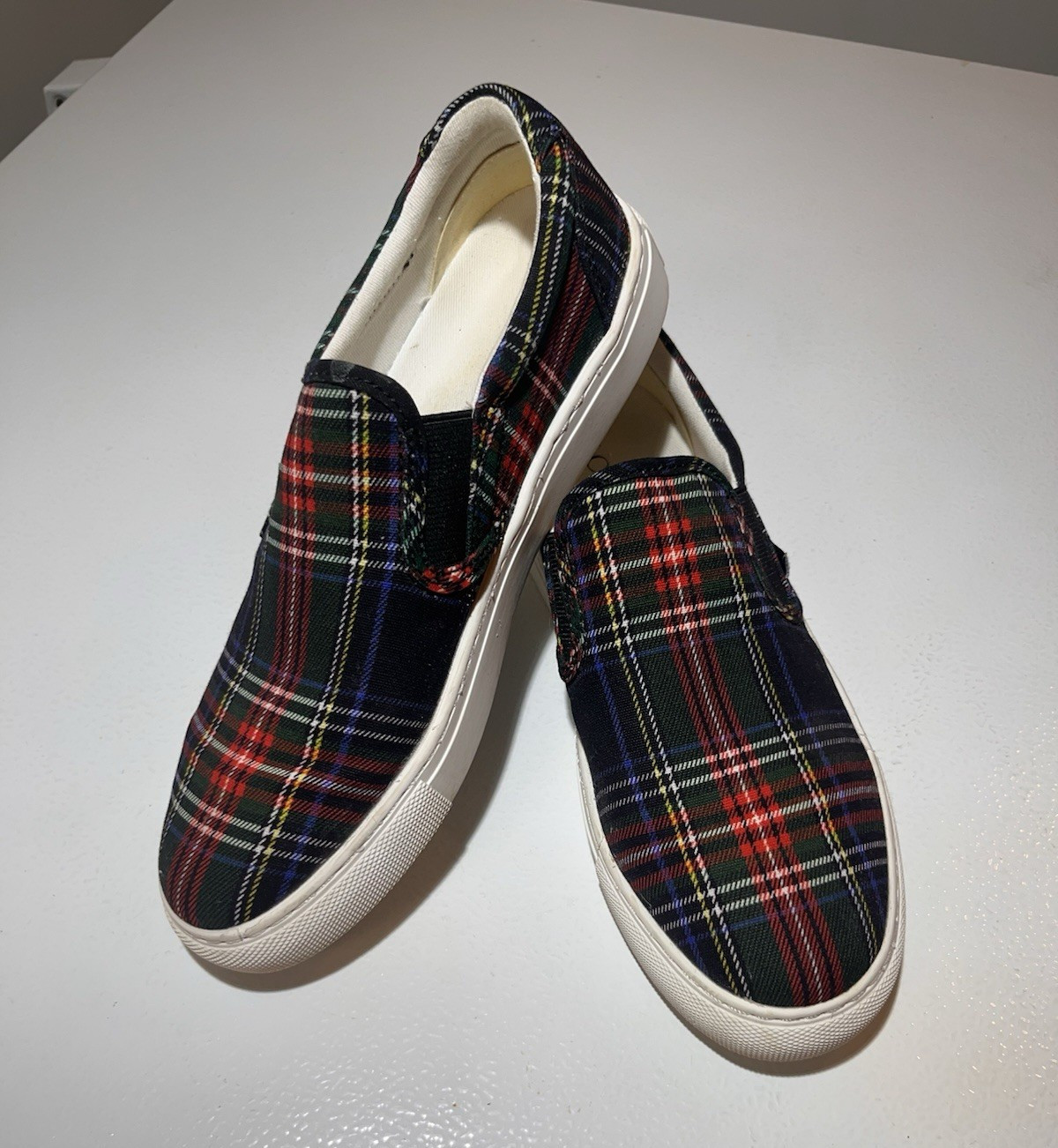 J.CREW Men’s Multicolor Plaid Canvas Slip-On Sneakers Rubber Sole US 7.5 M