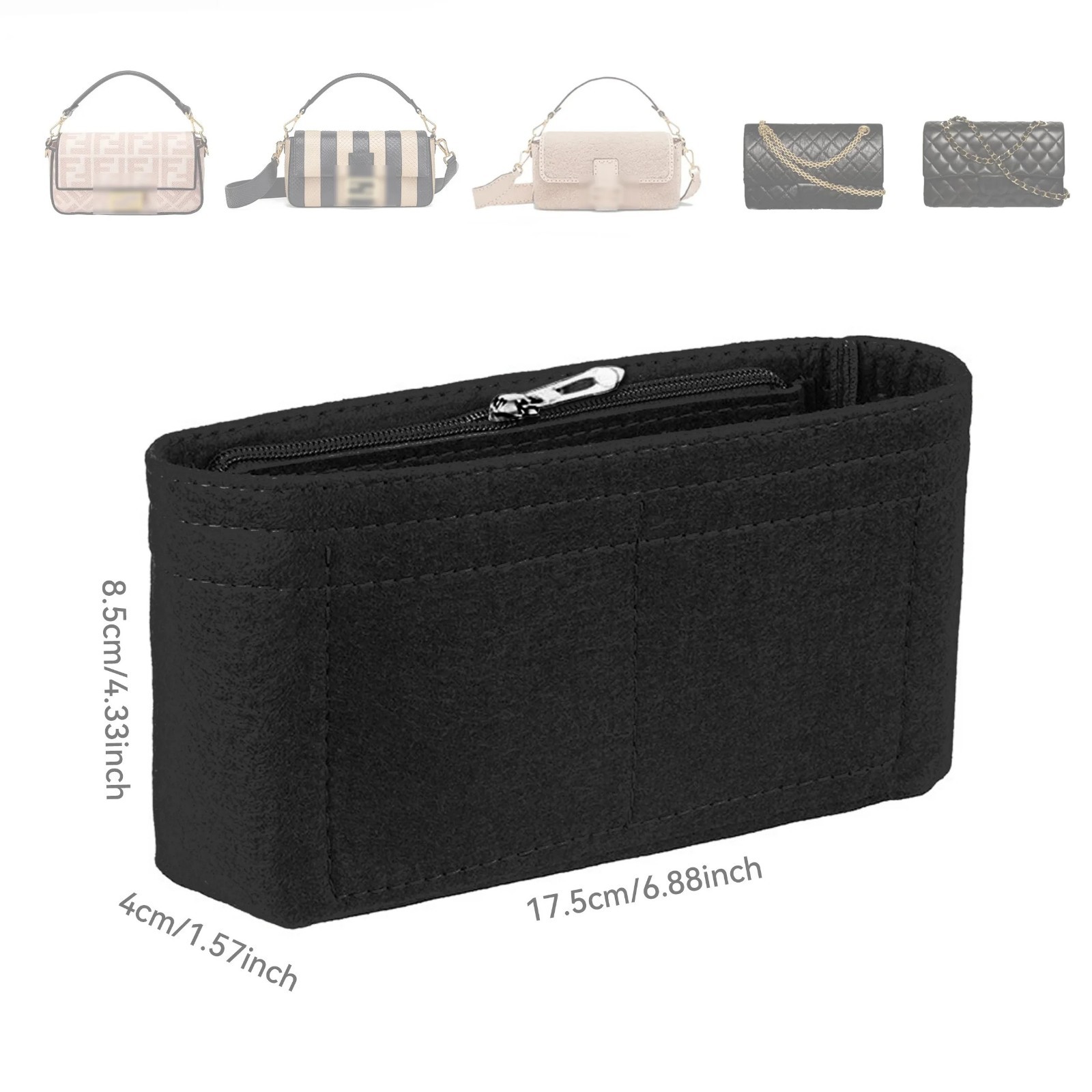 Felt Bag Organizer Insert with Zipper Multi Pocket Purse Liner Handbag Organizer