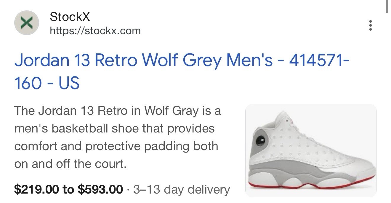 Jordan Air Jordan 13 Retro White Wolf Grey True Red Leather 414571-160