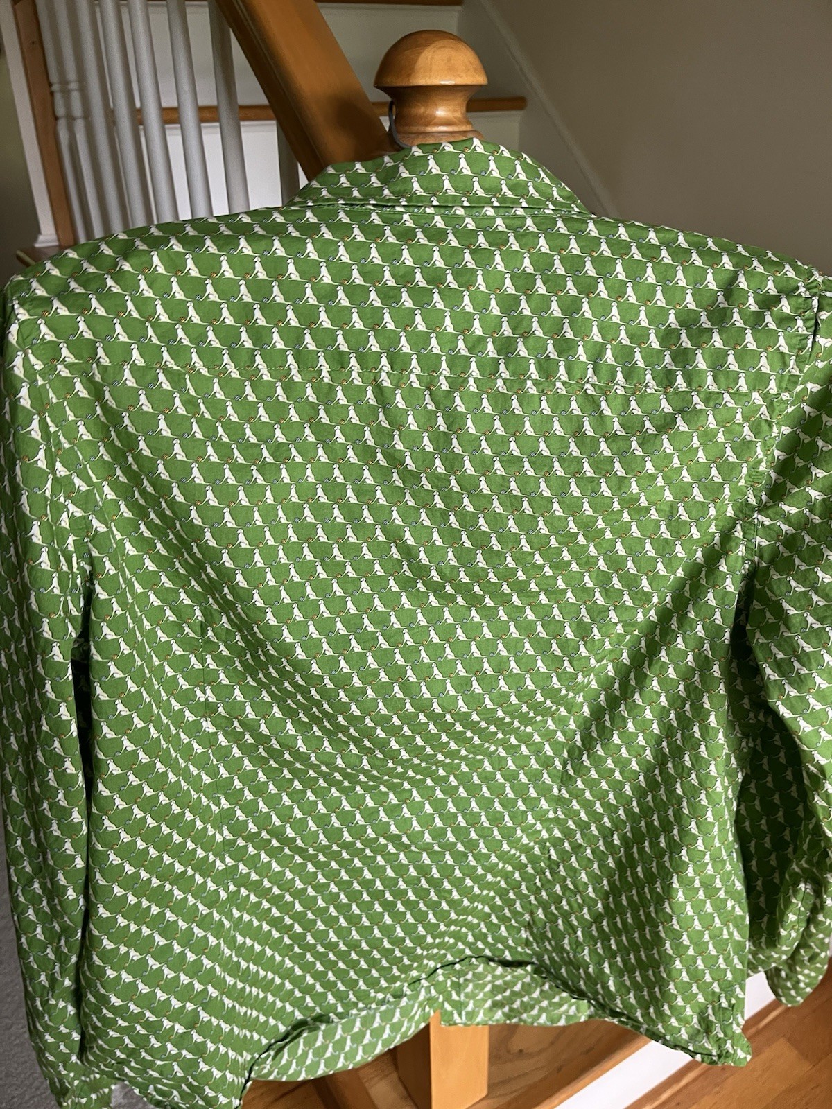 Talbots Ladies Blouse All Over Dog Print Green Size 16 Long Sleeve