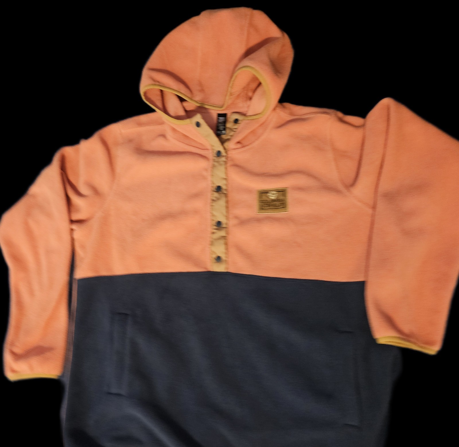 Columbia Icefield CA Orange & Charcoal Gray Fleece Hoodie Snap-button Pocket XL
