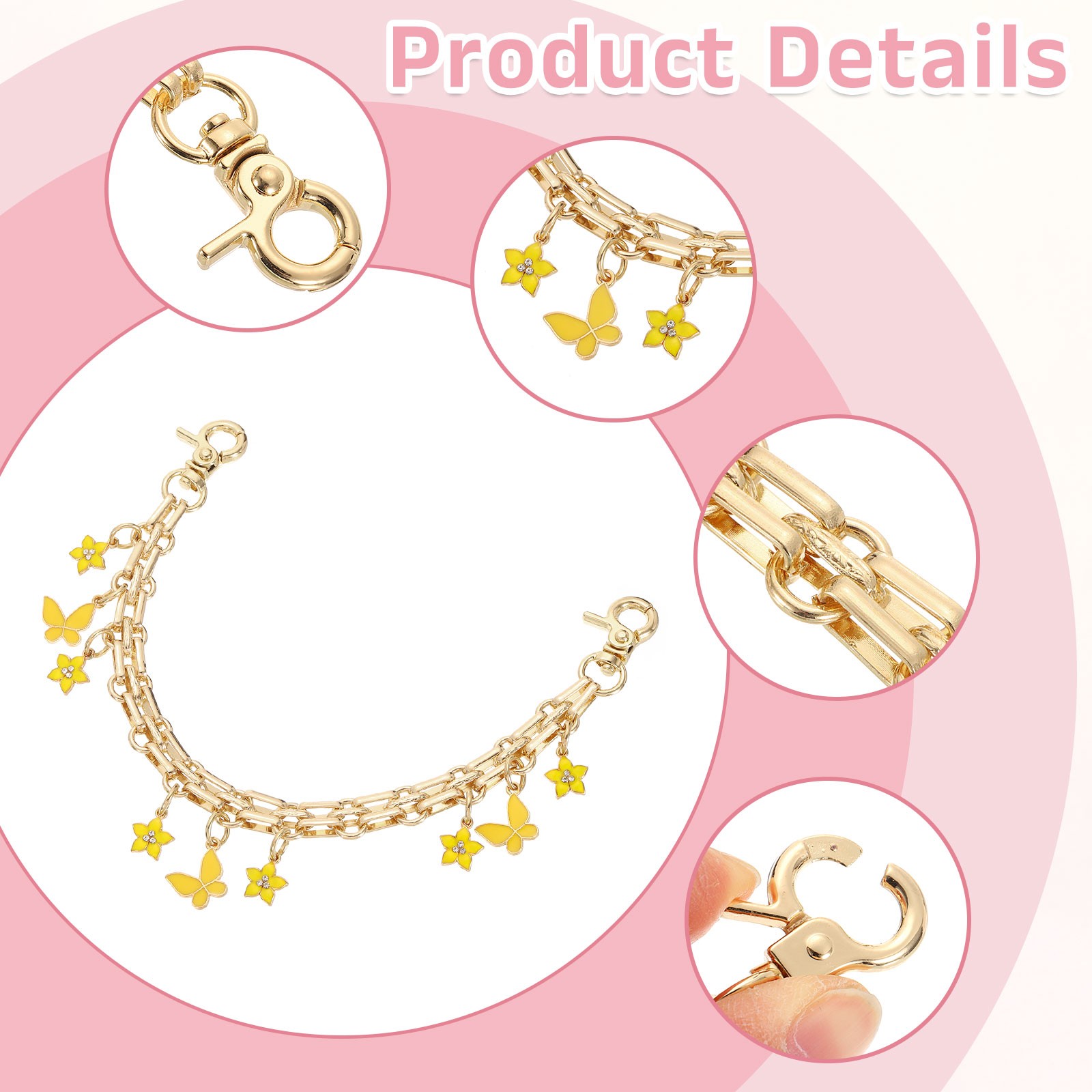 1Pcs 10″ Flowers Butterfly Pendant Handbag Chain Strap, Yellow