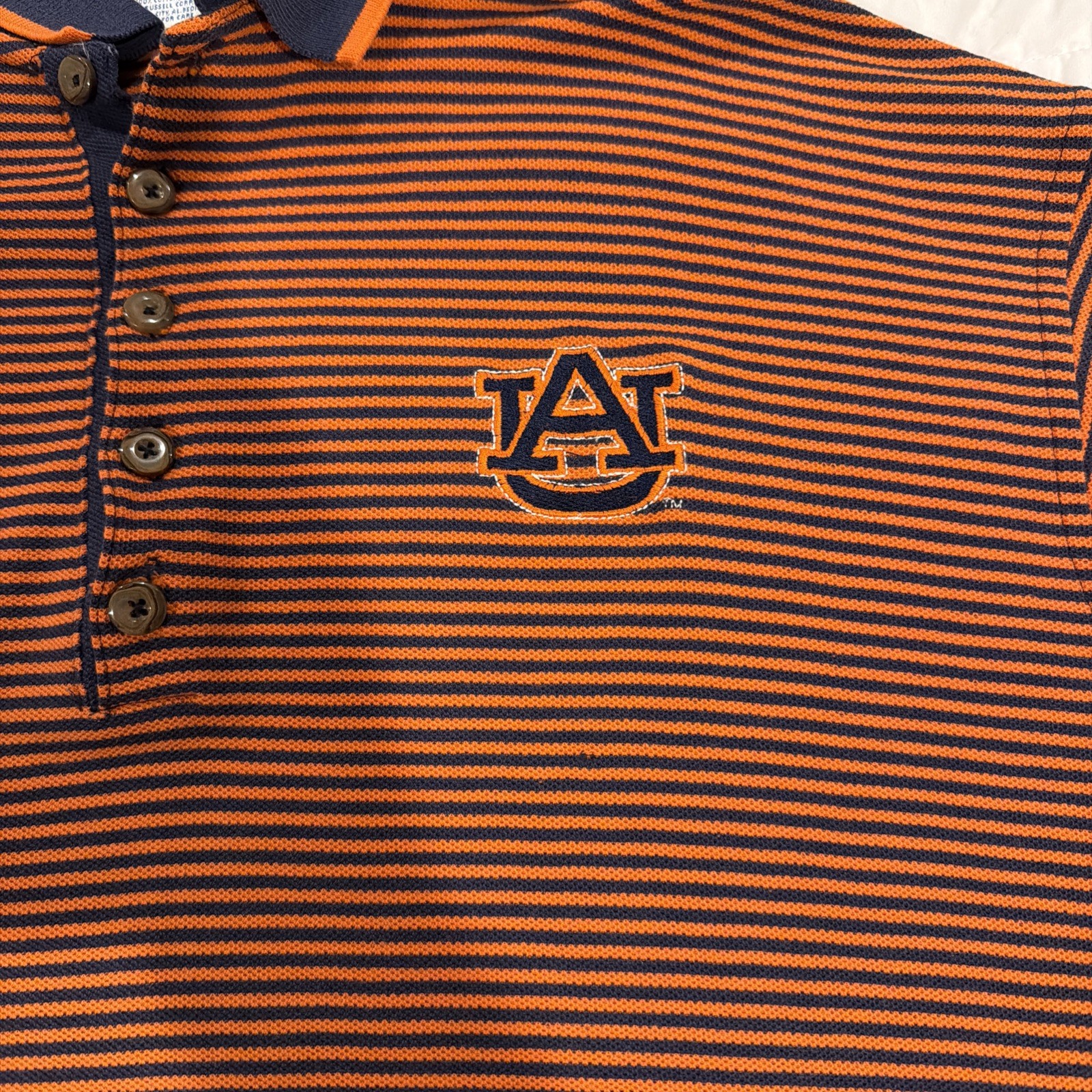 Vintage Russell Athletic Auburn Tigers Polo XL Made In USA Striped Blue Orange