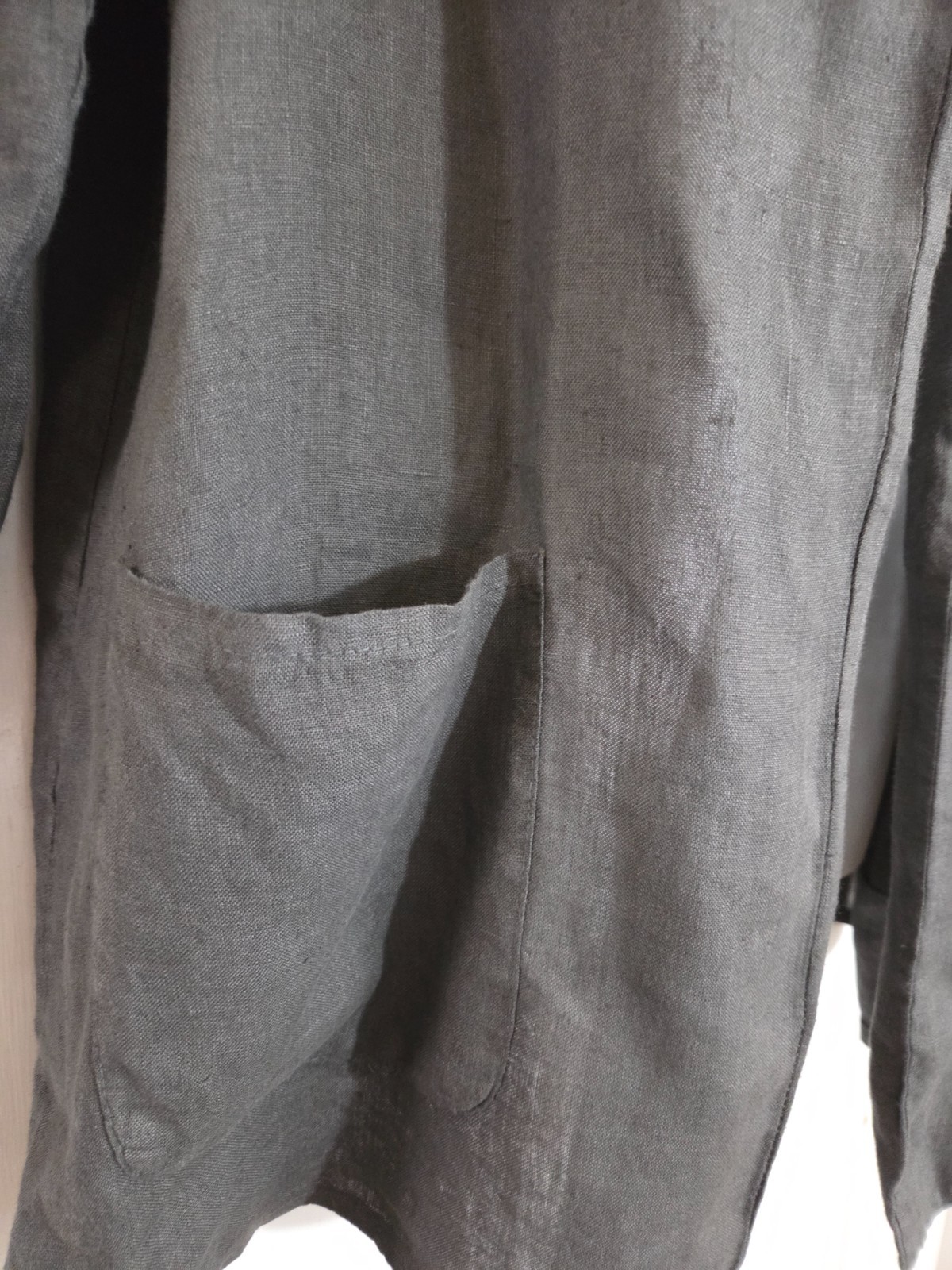 ANGELA MARA Long Open Front LINEN JACKET DUSTER, Size L, Dark Gray ITALY
