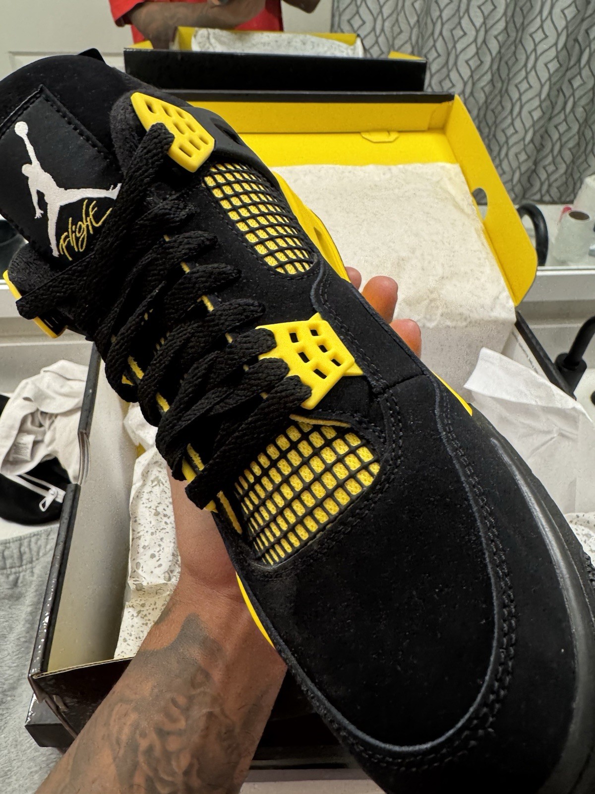 Air Jordan 4 Men’s Sneakers Retro Thunder, Black/Yellow, Size 10.5, DH6927 017