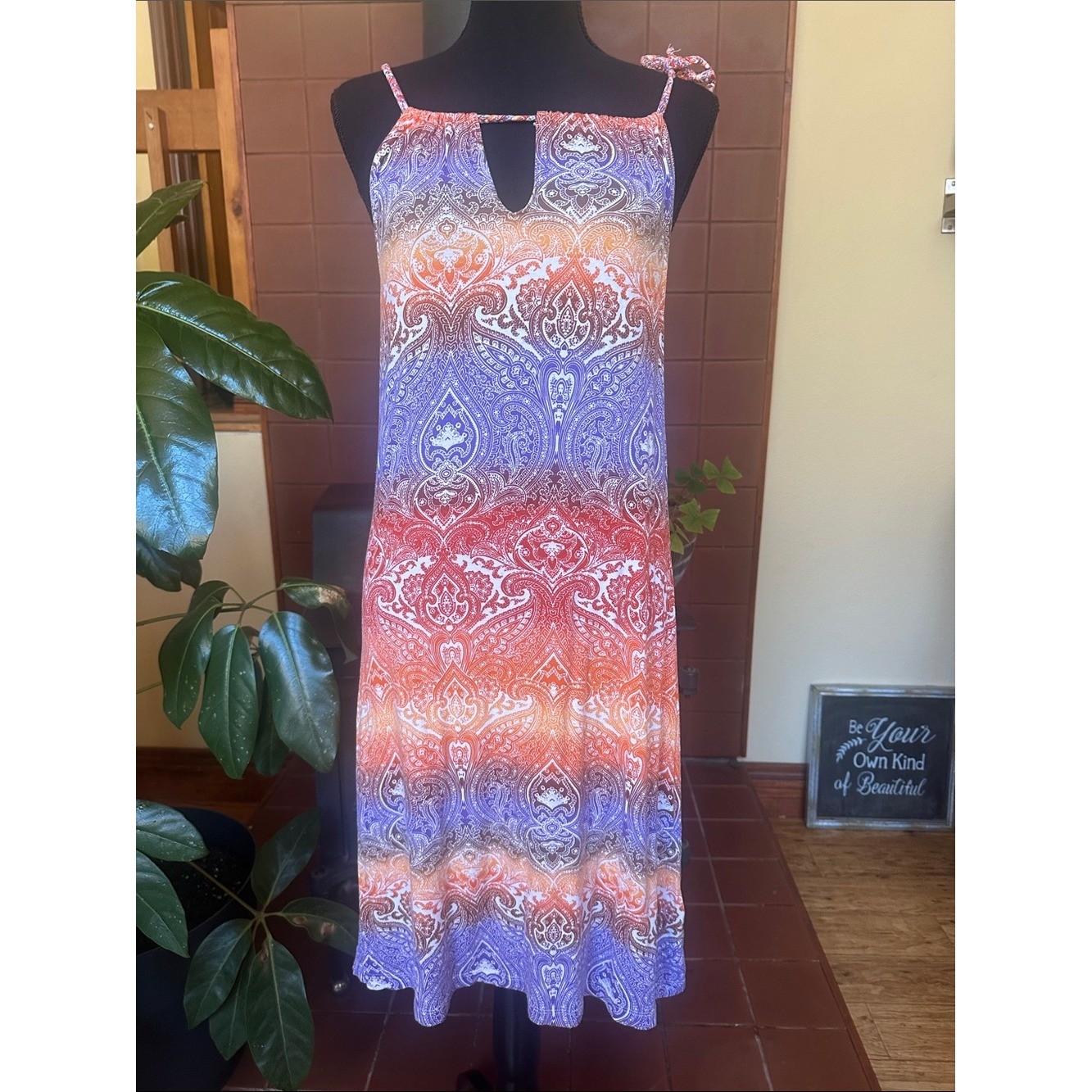 #266- Buffalo David Bitton Purple and Orange Patterned Midi Dress