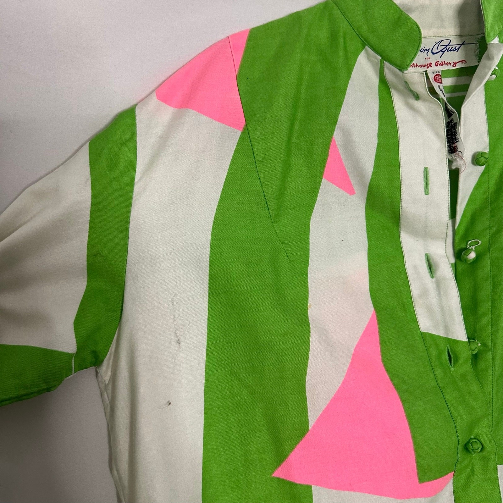 Vintage Catherine Ogust for Penthouse Gallery Mini Shirt Dress Green Pink