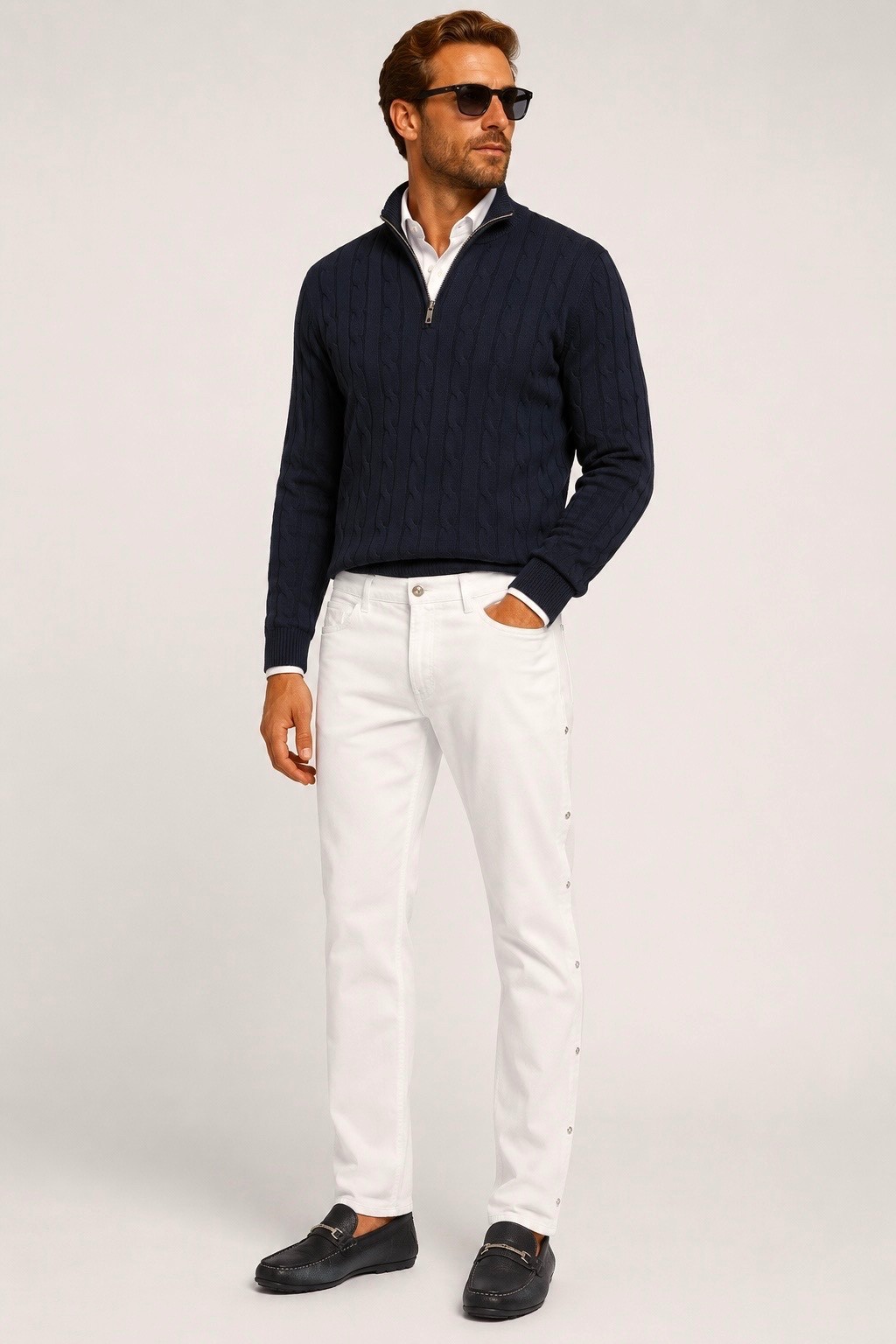 STEFANO RICCI Men’s Metal Nut-Detail Denim Straight Jeans – White – 42 / 42×30
