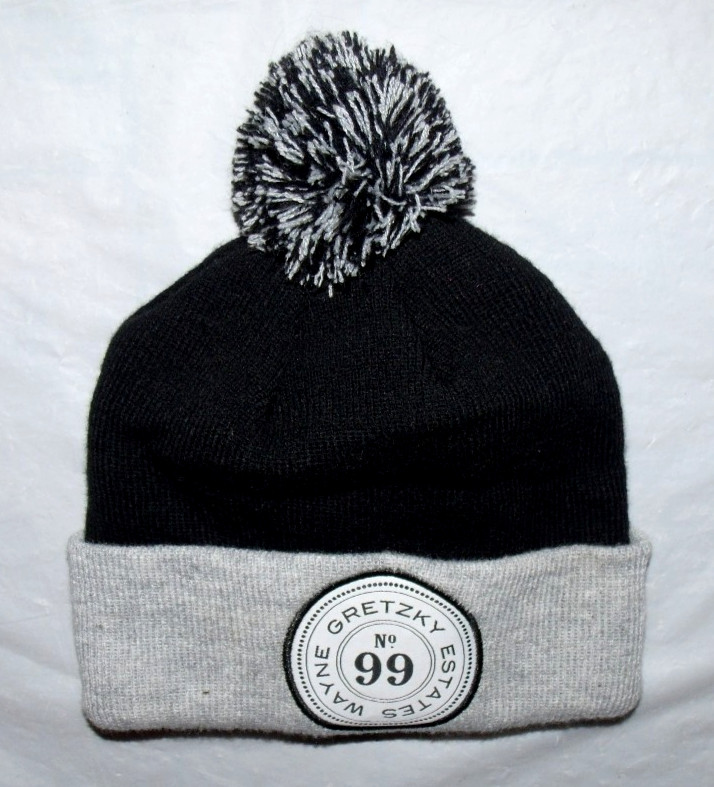 Wayne Gretzky Estates No. 99 Black/Gray Winter Pom Cuff Hat Acrylic