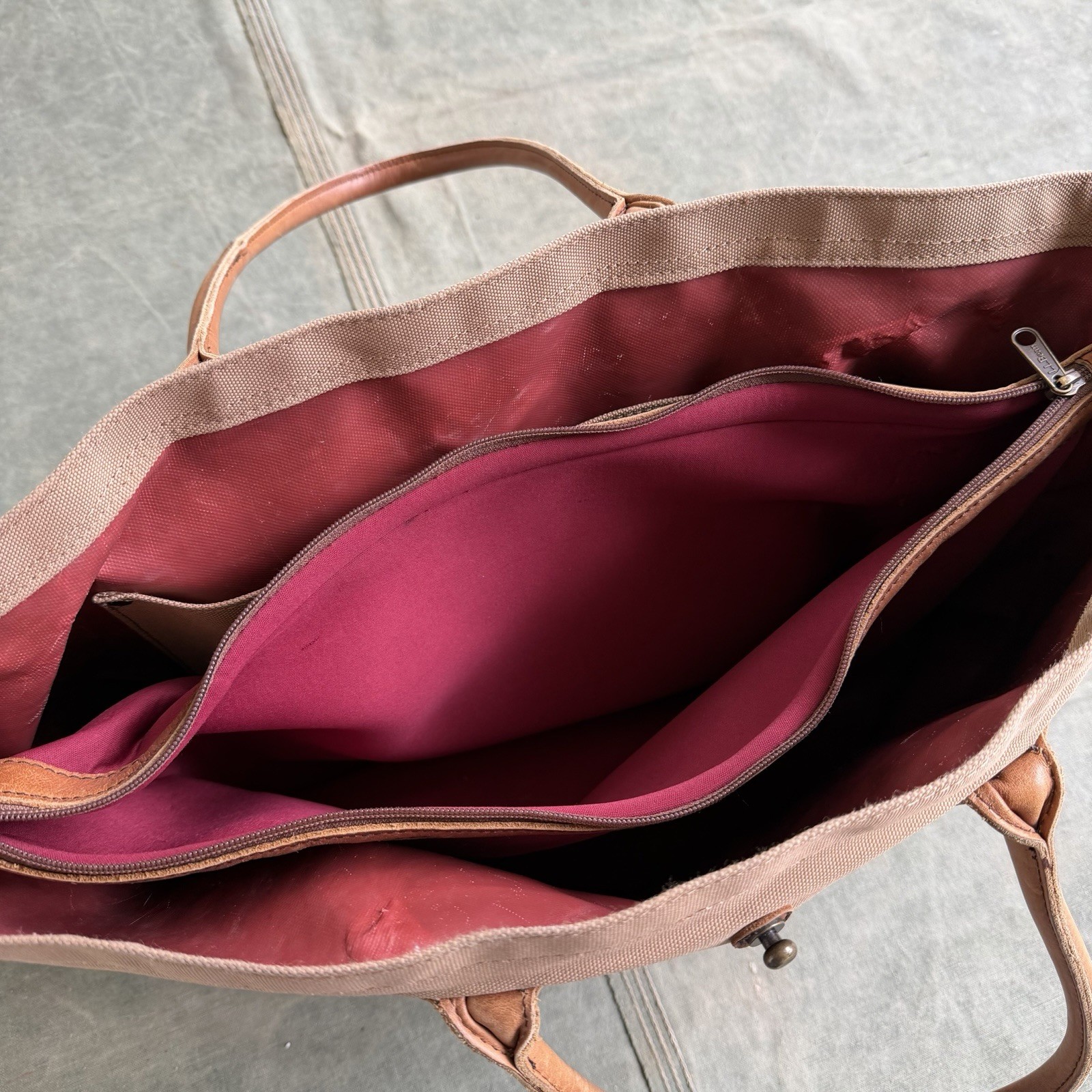 LL Bean Signature Boat And Tote Canvas Leather Strap Shoulder Duffle Boston Bag