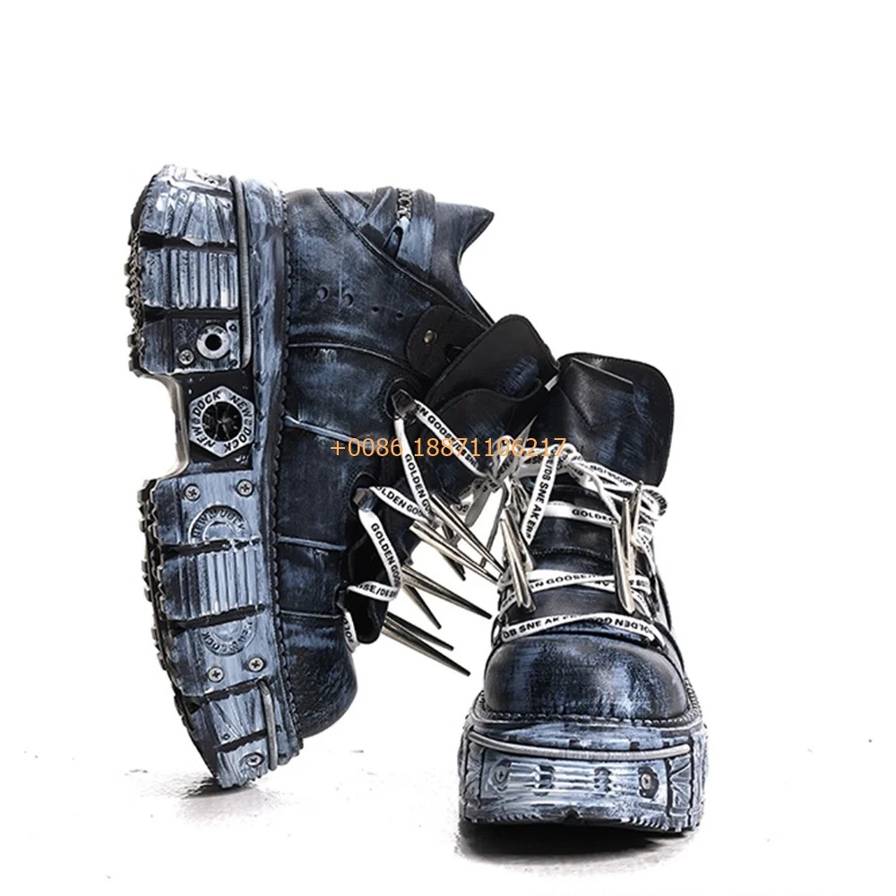 Men Platform Spiked Rivet Punk Motorcycle Boots Fashion Sports Rock Street Shoes